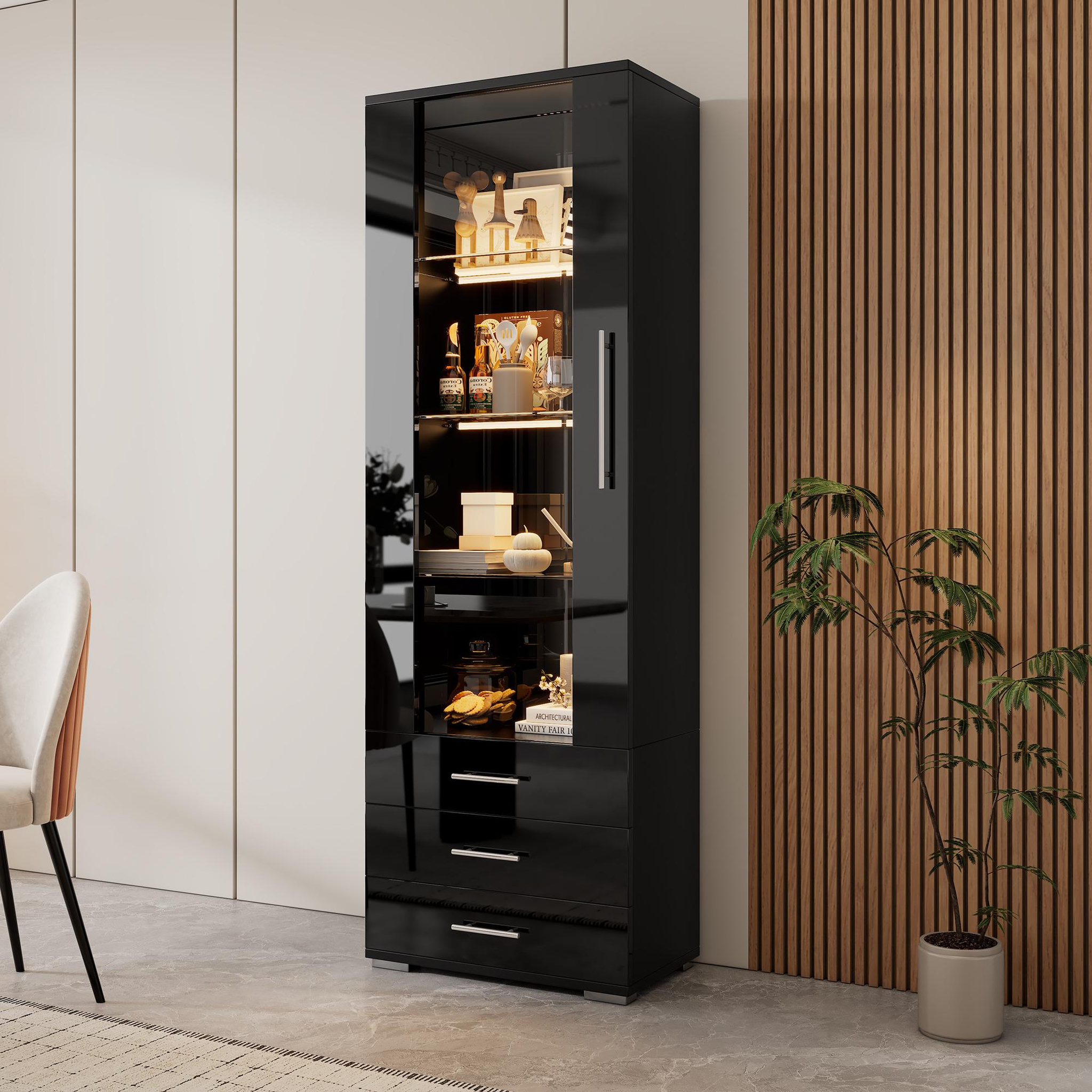 Voir la diapositive 4 : MERAX Vitrine 3 étagères led