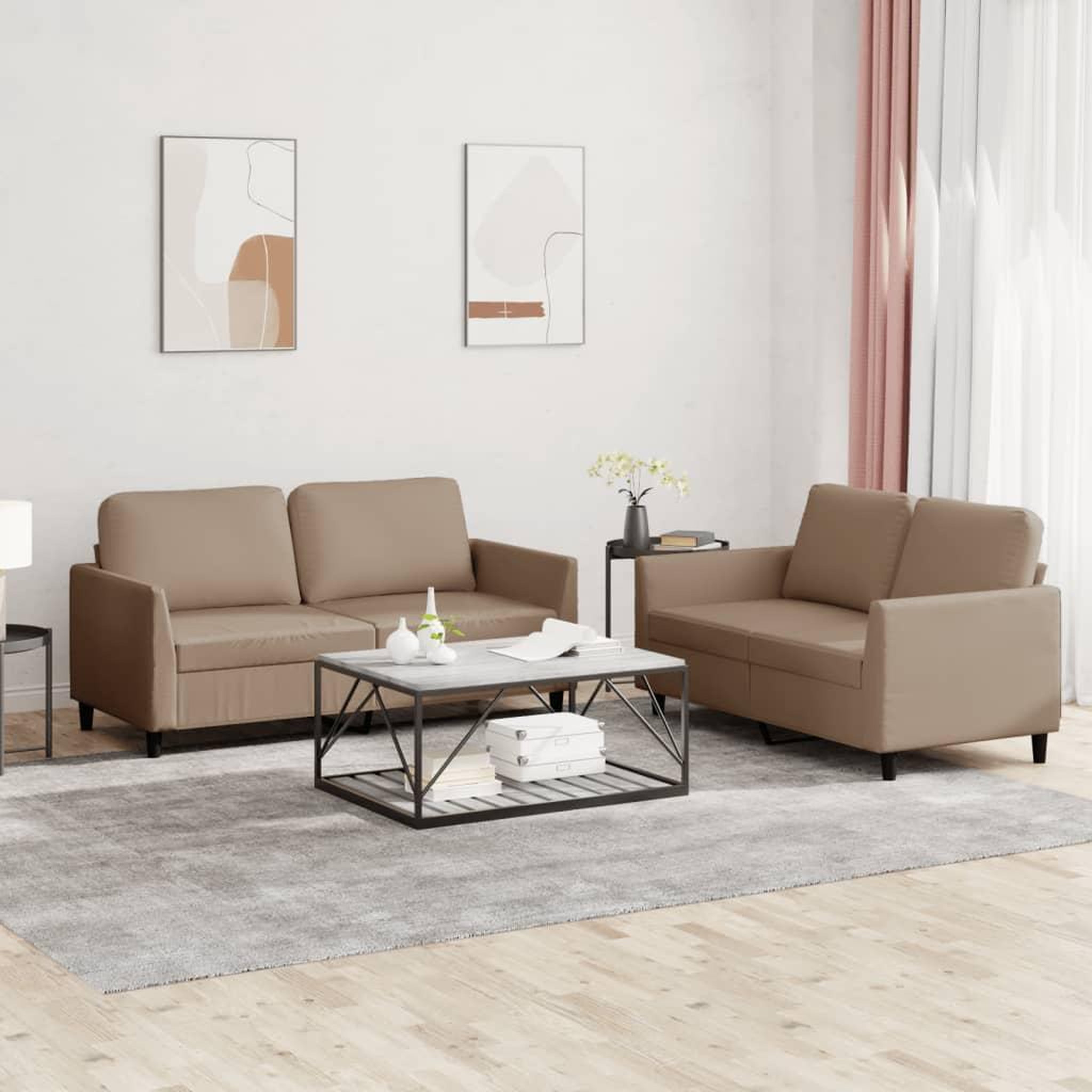 VIDAXL Ensemble de canapes 2 pcs avec coussins Cappuccino Similicuir