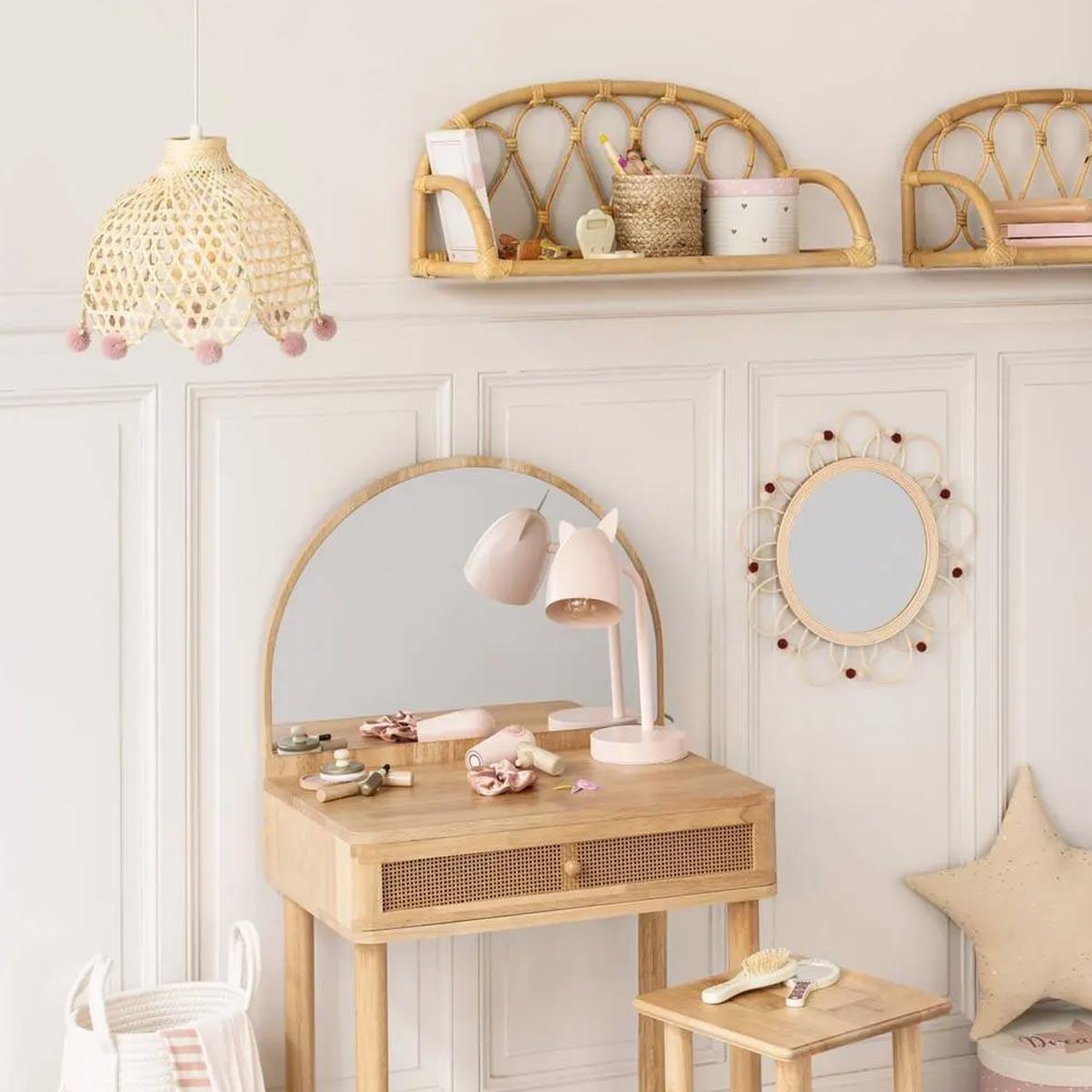 Voir la diapositive 3 : Atmosphera Kids Étagère murale en rotin  liberty  57cm naturel
