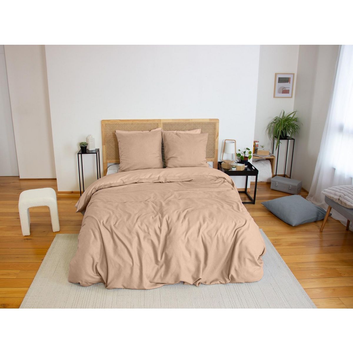 Home collection Parure housse de couette 3pcs 240x220 100% microfibre effet flanelle - grege