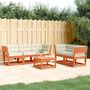 Voir la diapositive 1 : VIDAXL Salon de jardin 5 pcs avec coussins cire marron bois pin massif