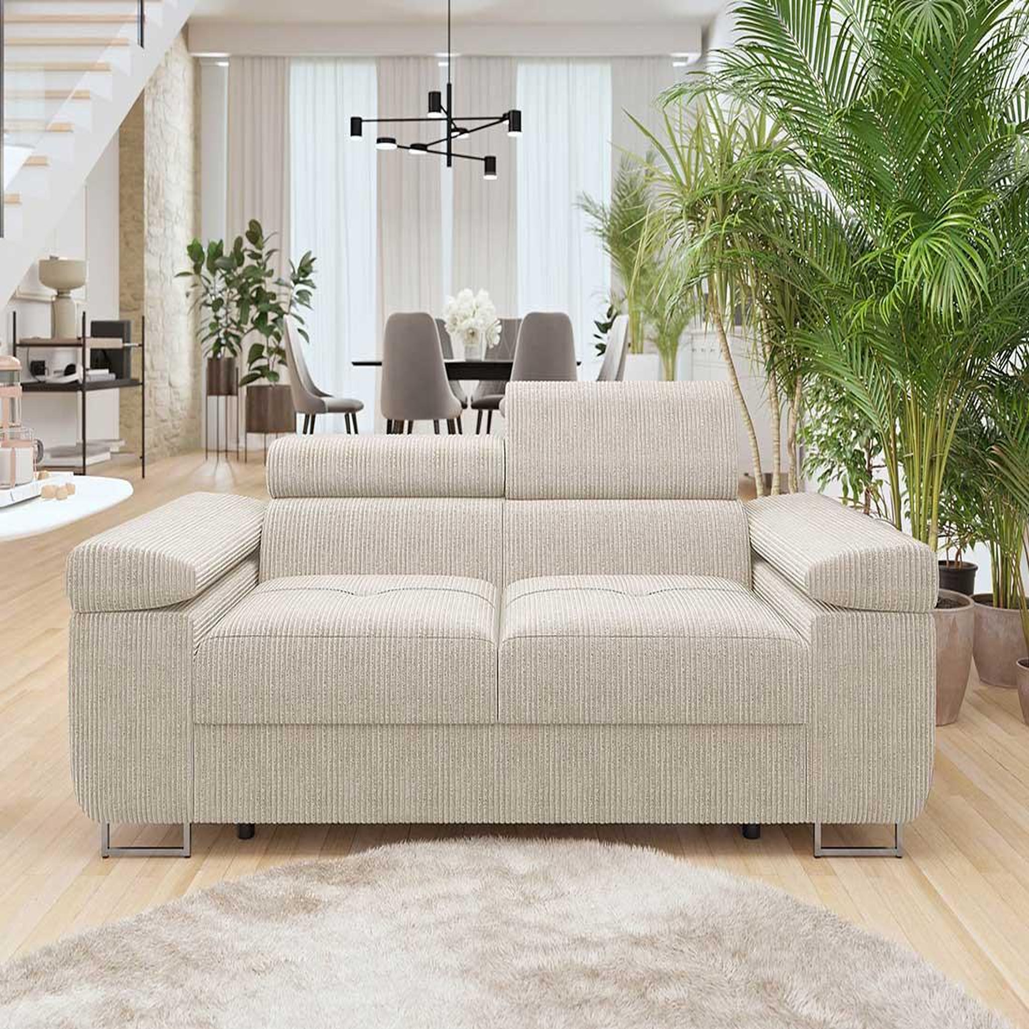 BEST MOBILIER Pablo - canapé droit 2 places avec têtières ajustables - en velours côtelé. Coloris disponibles : Vert, Noir, Orange, Bleu, Beige