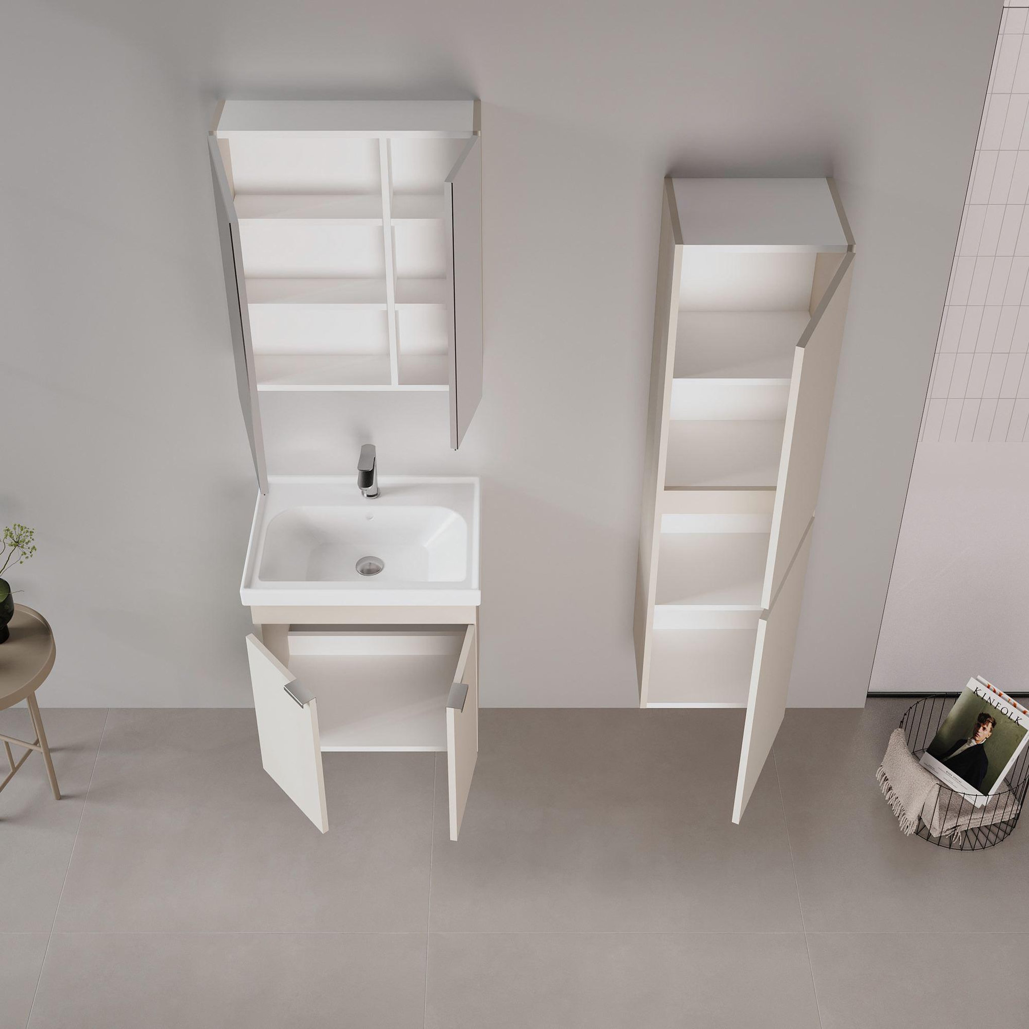 Voir la diapositive 3 : Habitat et Jardin Meuble Salle de Bain avec Miroir  Desna 60  - 60 x 16 x 66 cm - Sand