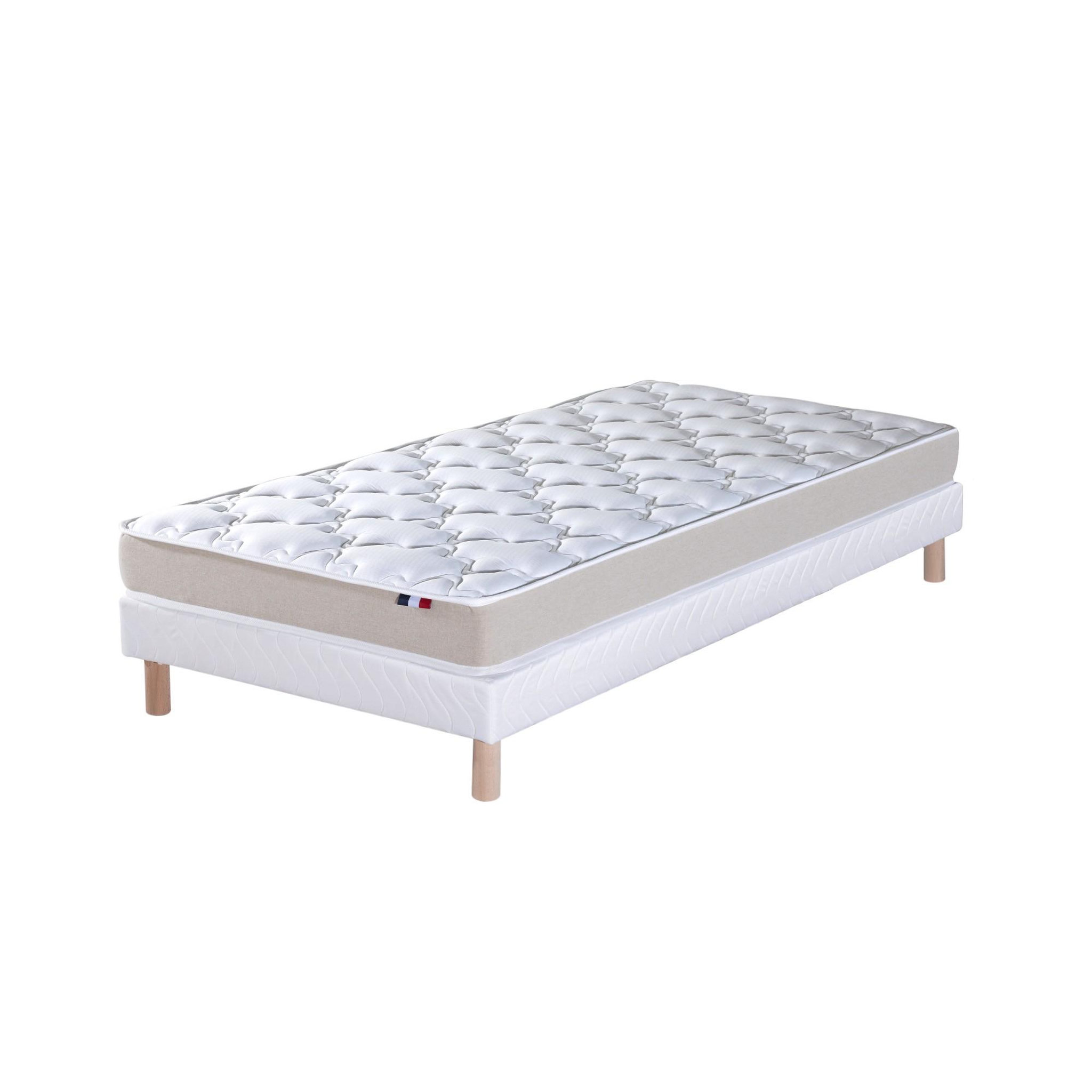 IDLITERIE Ensemble Matelas accueil Latex INITIAL Sommier en Kit. Coloris disponibles : Blanc