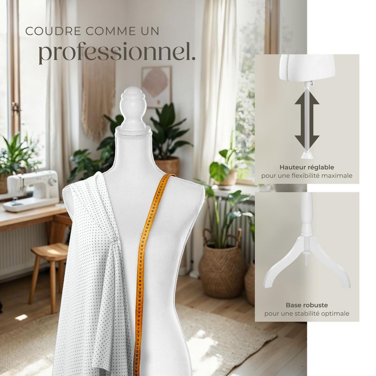 tectake Mannequin de couture torse blanc