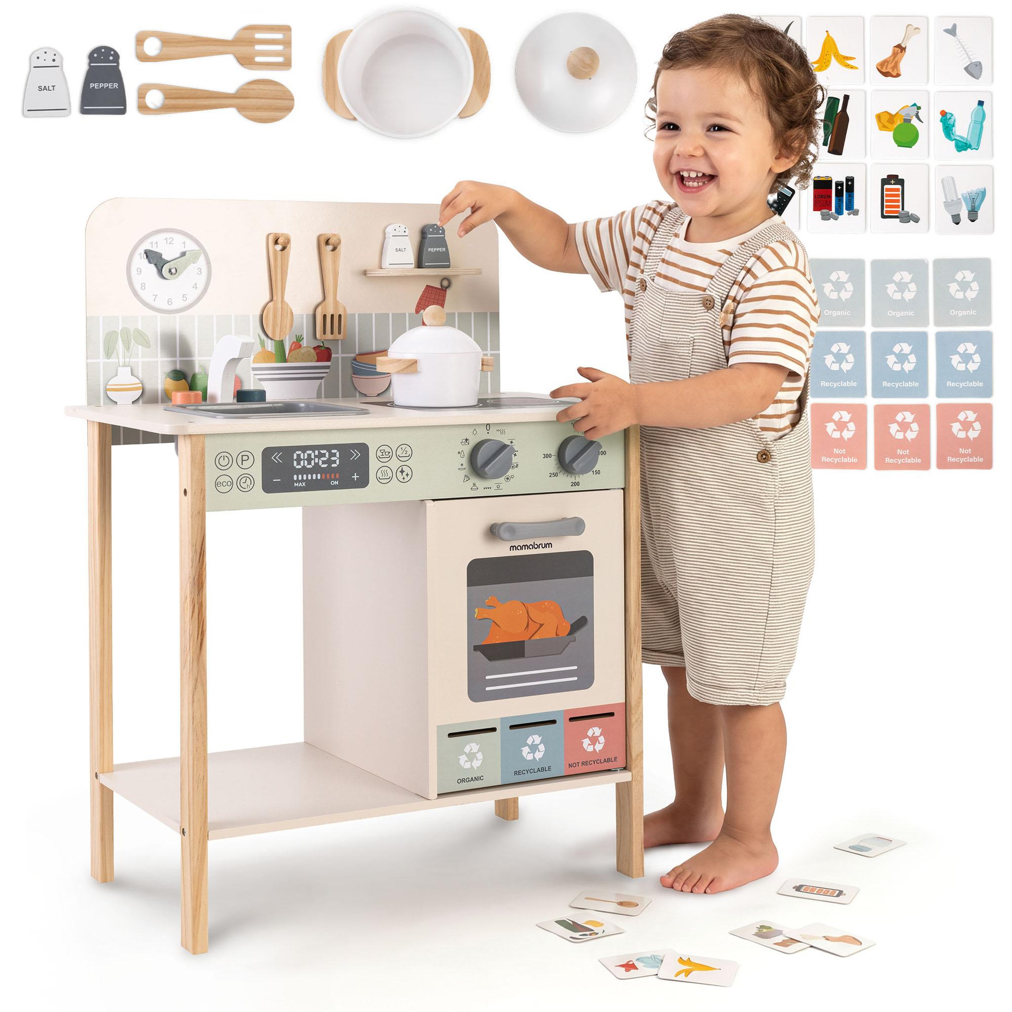 MAMABRUM Cuisine Enfant Bois Mamabrum Jouet Four Tri Dechets Vert 54x30x72 cm 3 Ans