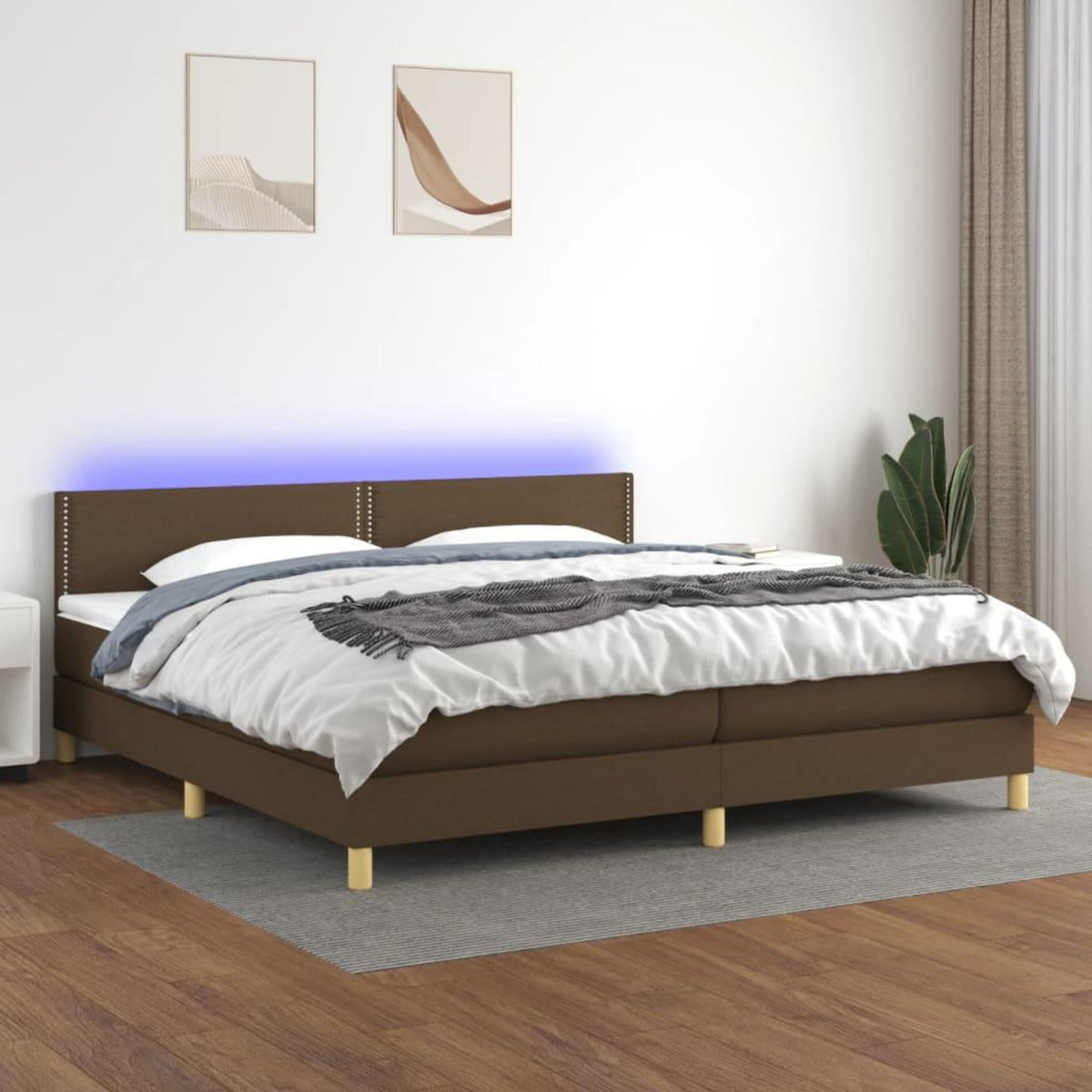 VIDAXL Sommier a lattes de lit matelas et LED Marron fonce 200x200 cm