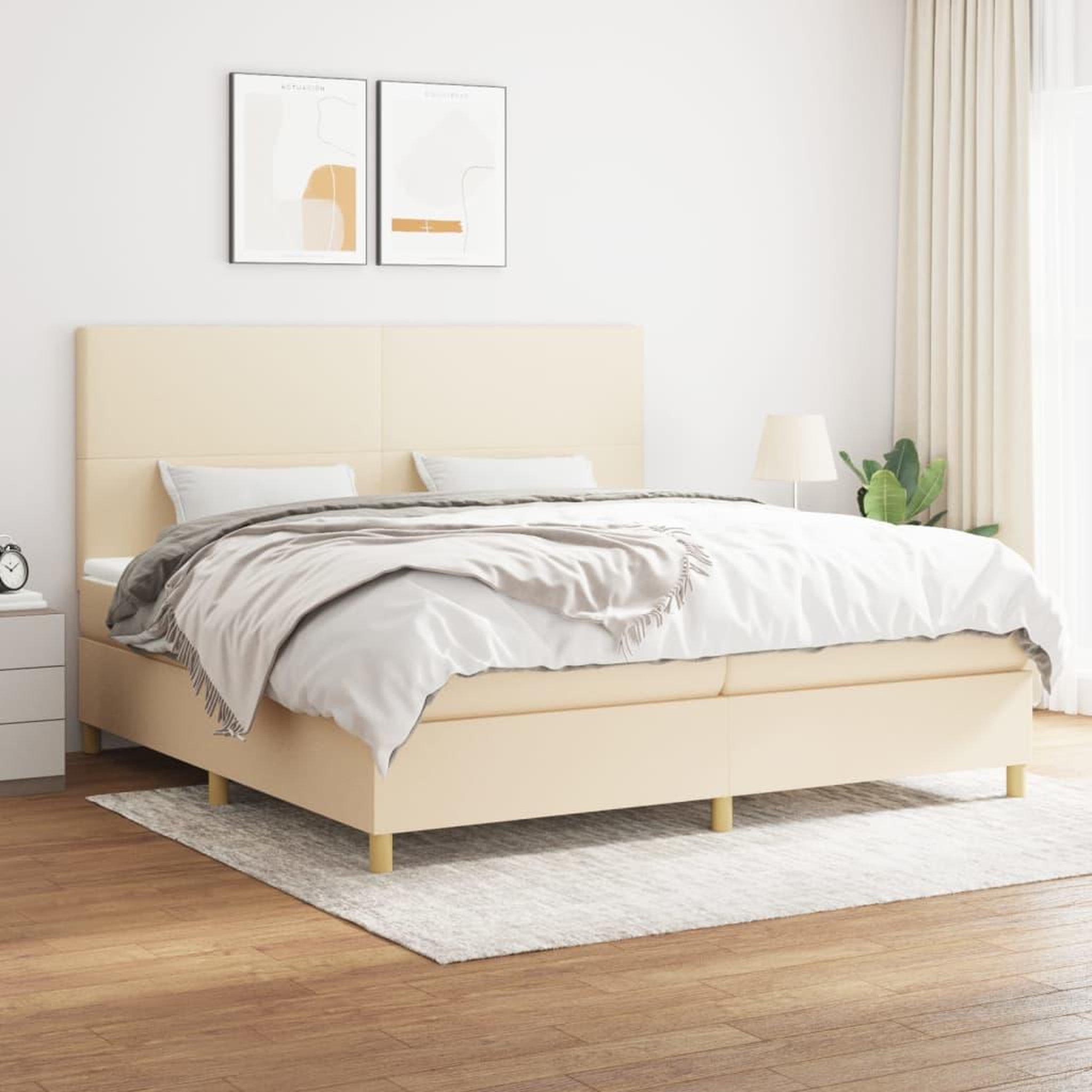 Voir la diapositive 1 : VIDAXL Sommier a lattes de lit avec matelas Creme 200x200 cm Tissu