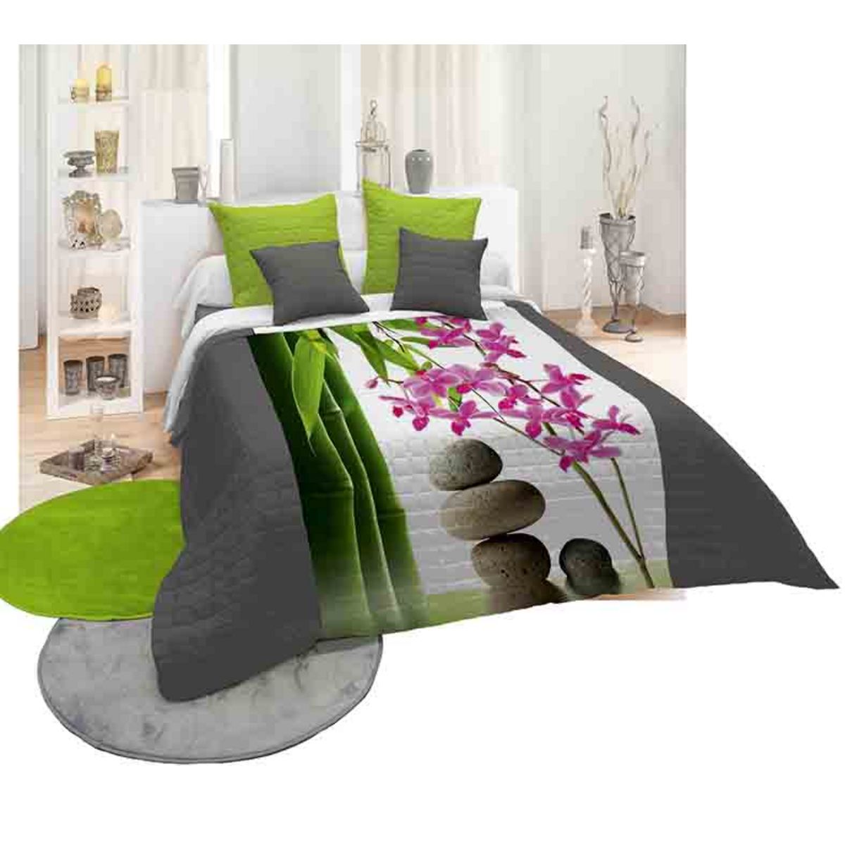 Couvre lit microfibre matelassé motif ZEN