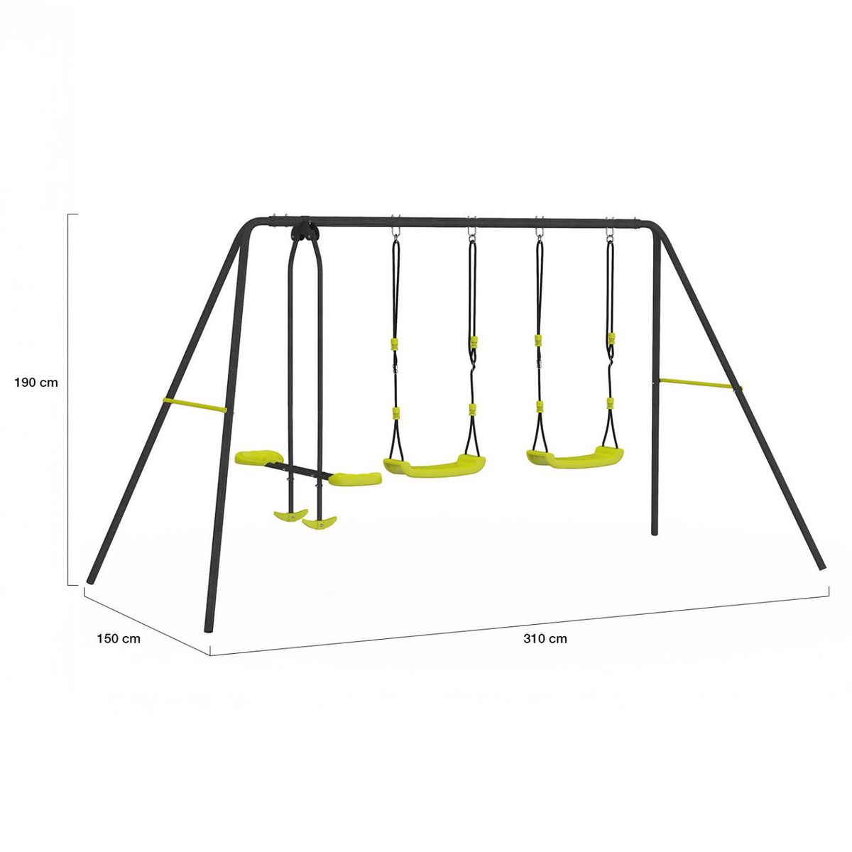 ID MARKET Balançoire 3 agrès portique 2 balançoires et 1 face à face