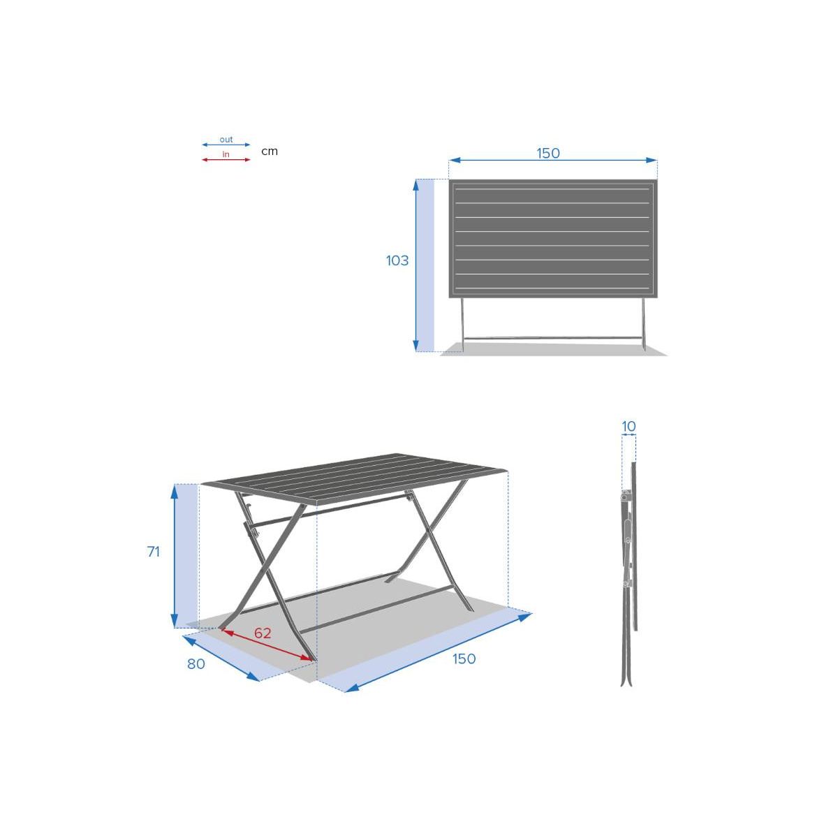 HESPERIDE Table de jardin rectangulaire Azua 6 places Graphite - Hespéride