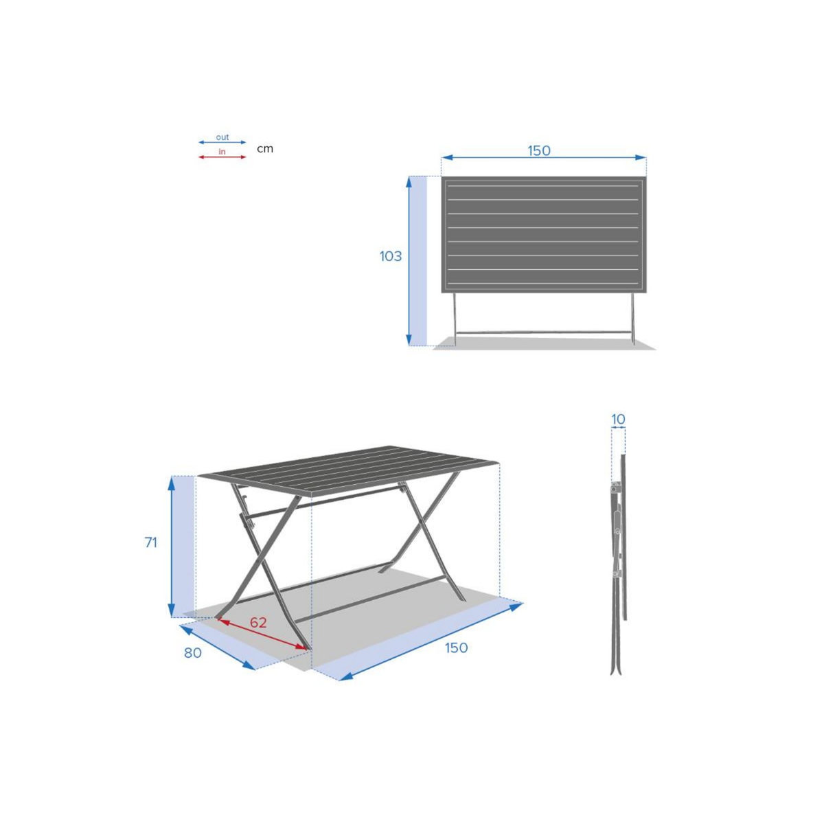 HESPERIDE Table de jardin rectangulaire Azua 6 places Graphite - Hespéride