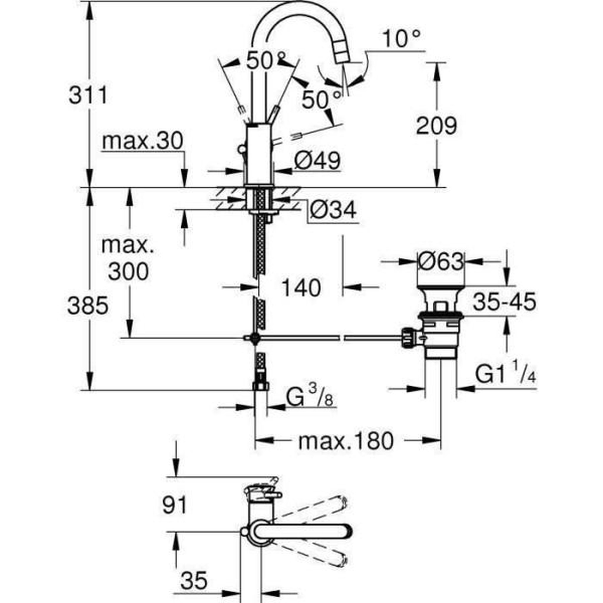 Voir la diapositive 6 : Grohe Mitigeur monocommande lavabo - grohe - taille l - chromé - pivotant - economie d'eau