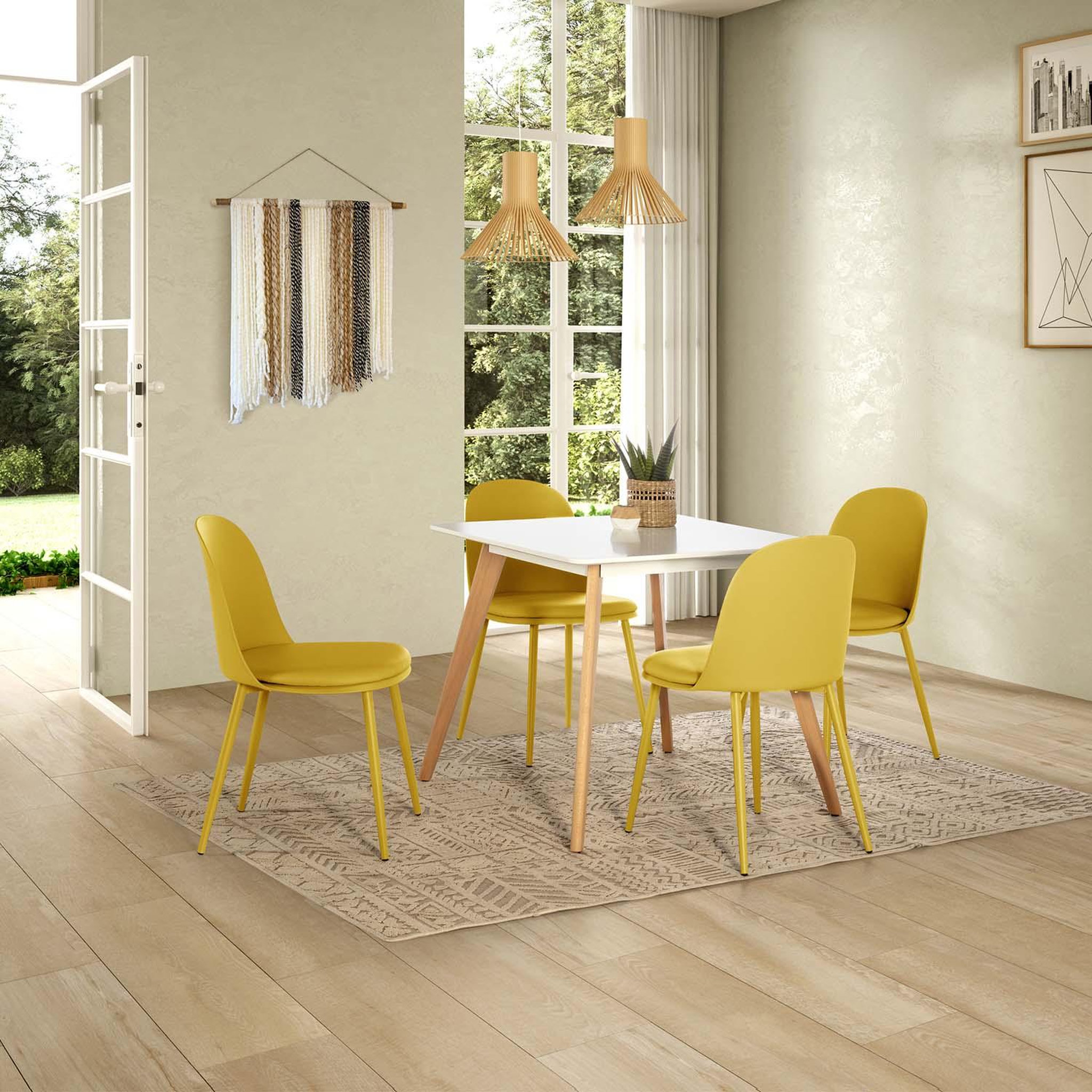 Voir la diapositive 2 : VS VENTA-STOCK Ensemble table 80x80 cm et 4 chaises de salle à manger Kana Moutarde