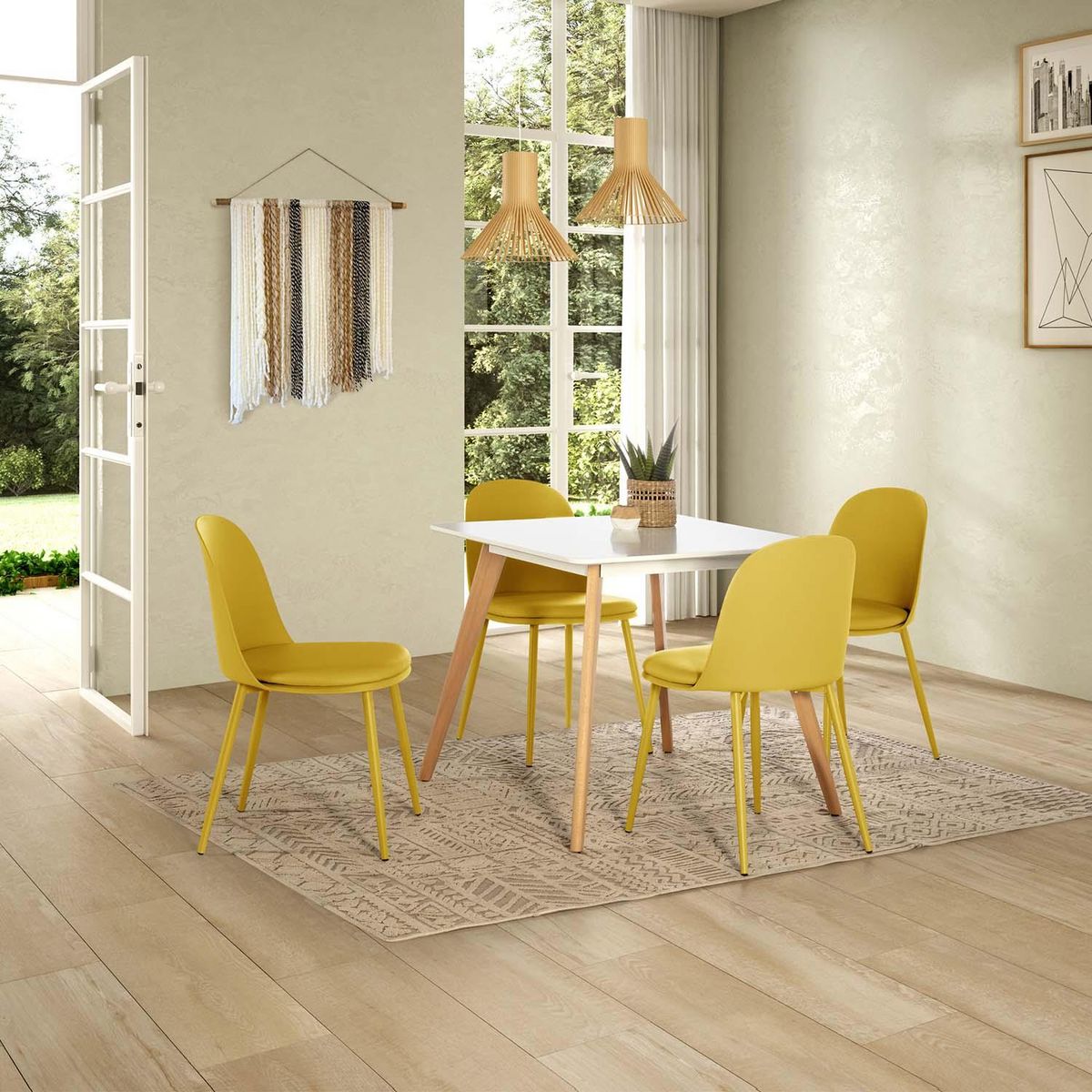 VS VENTA-STOCK Ensemble table 80x80 cm et 4 chaises de salle à manger Kana Moutarde