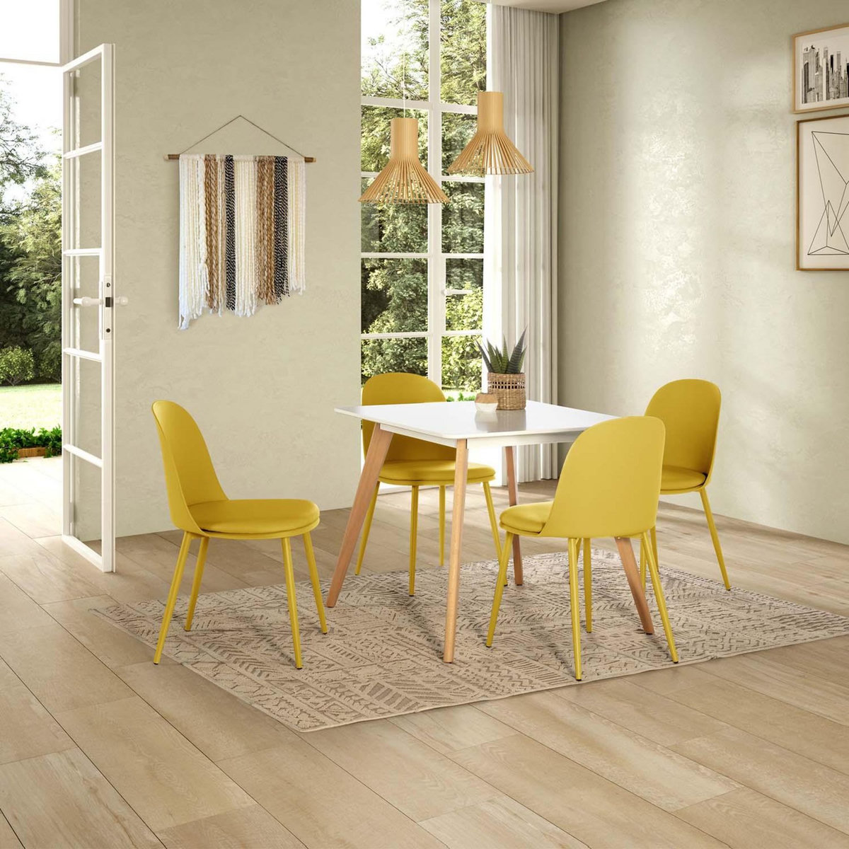 VS VENTA-STOCK Ensemble table 80x80 cm et 4 chaises de salle à manger Kana Moutarde