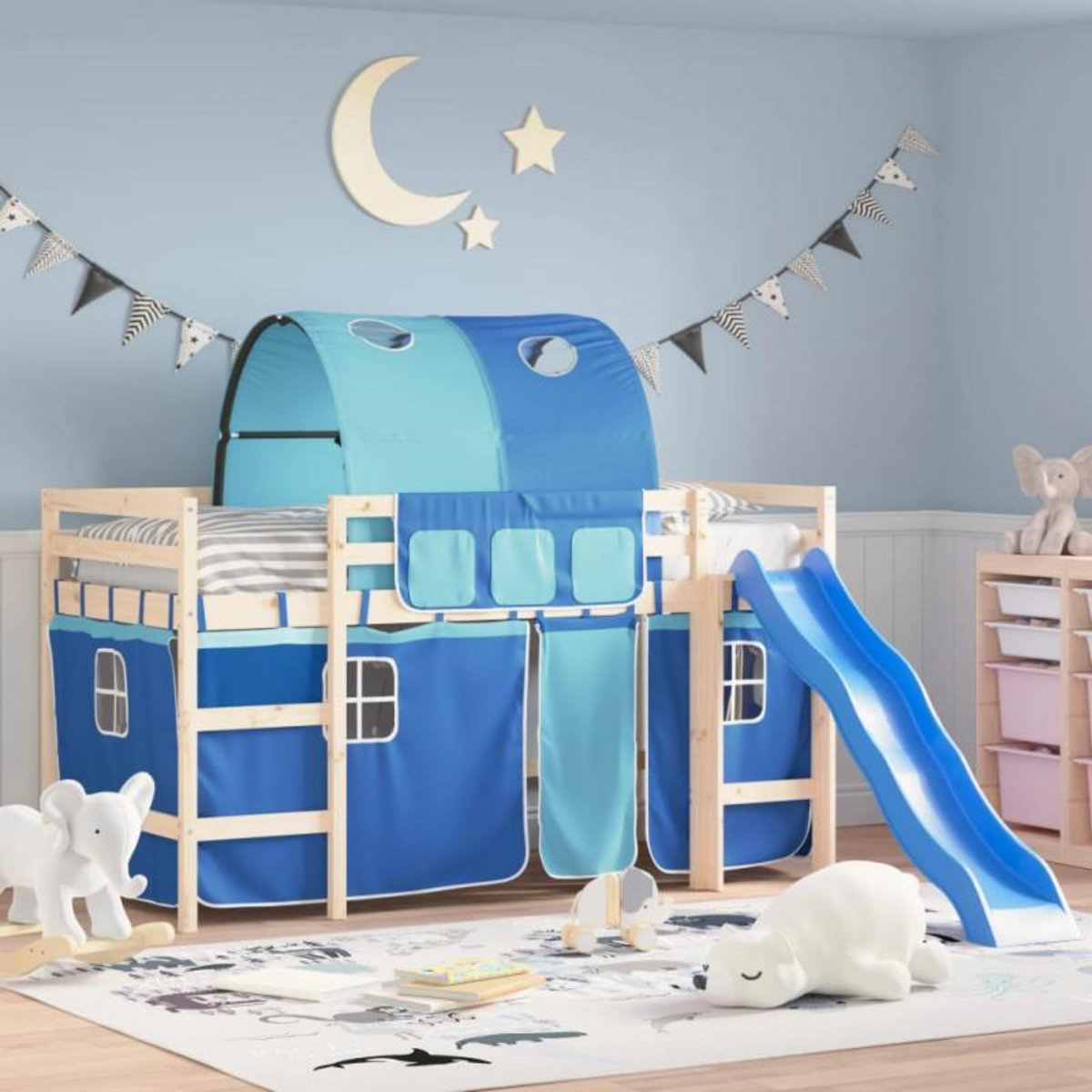 VIDAXL Rideaux pour lit mezzanine avec tunnel bleu polyester