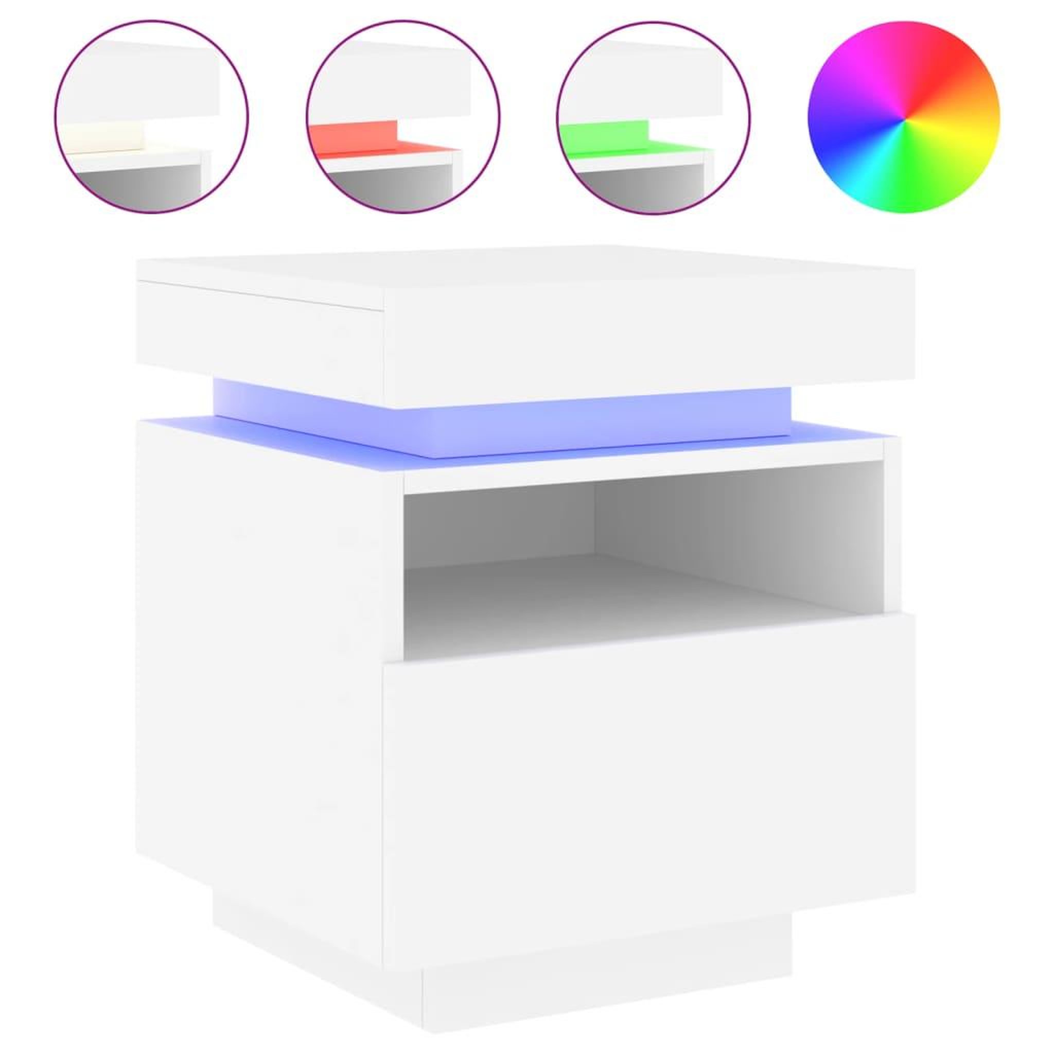 Voir la diapositive 2 : VIDAXL Armoire de chevet avec lumieres LED blanc 40x39x48,5 cm