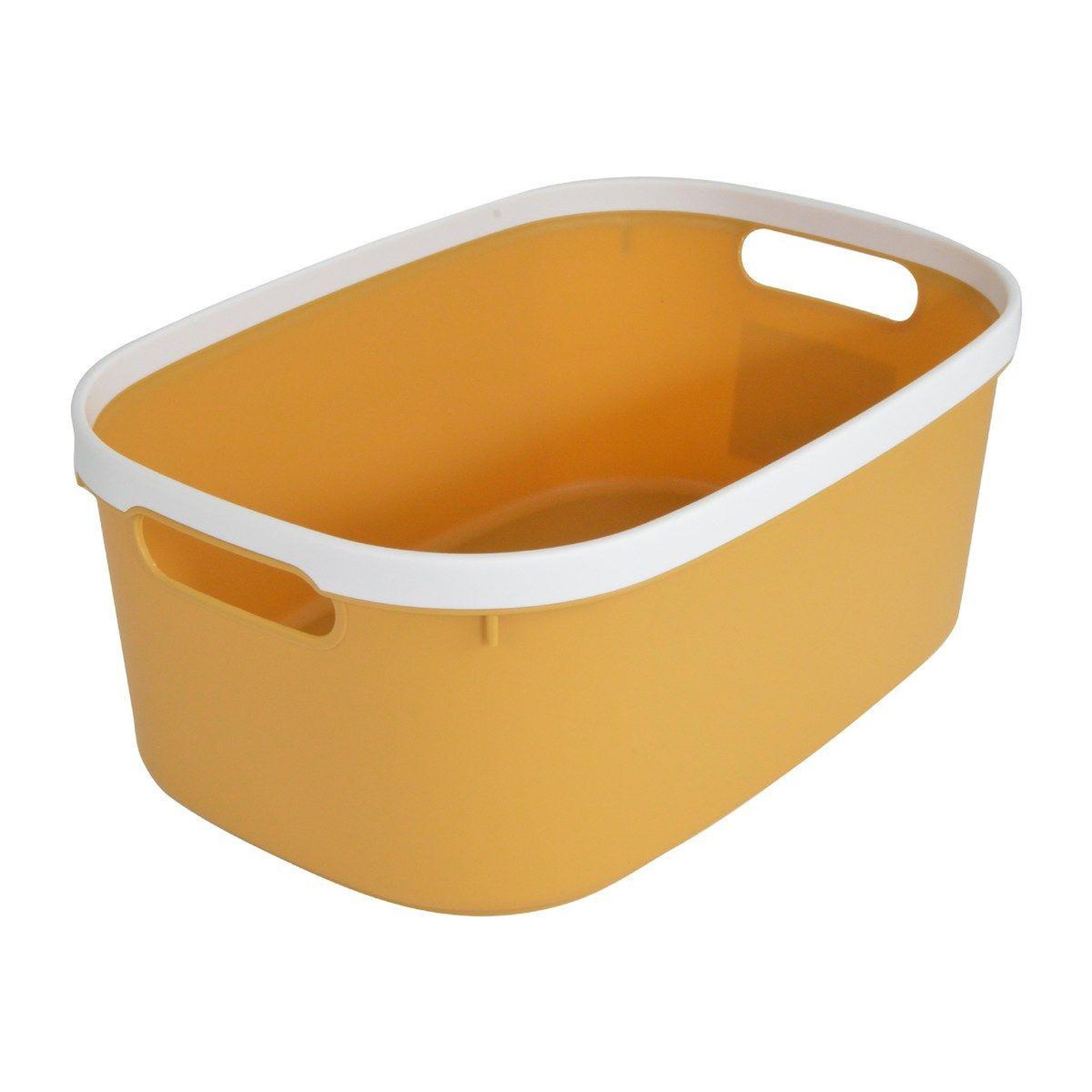 Voir la diapositive 1 : HOMEA Panière de rangement bicolore  poignées  37cm ocre