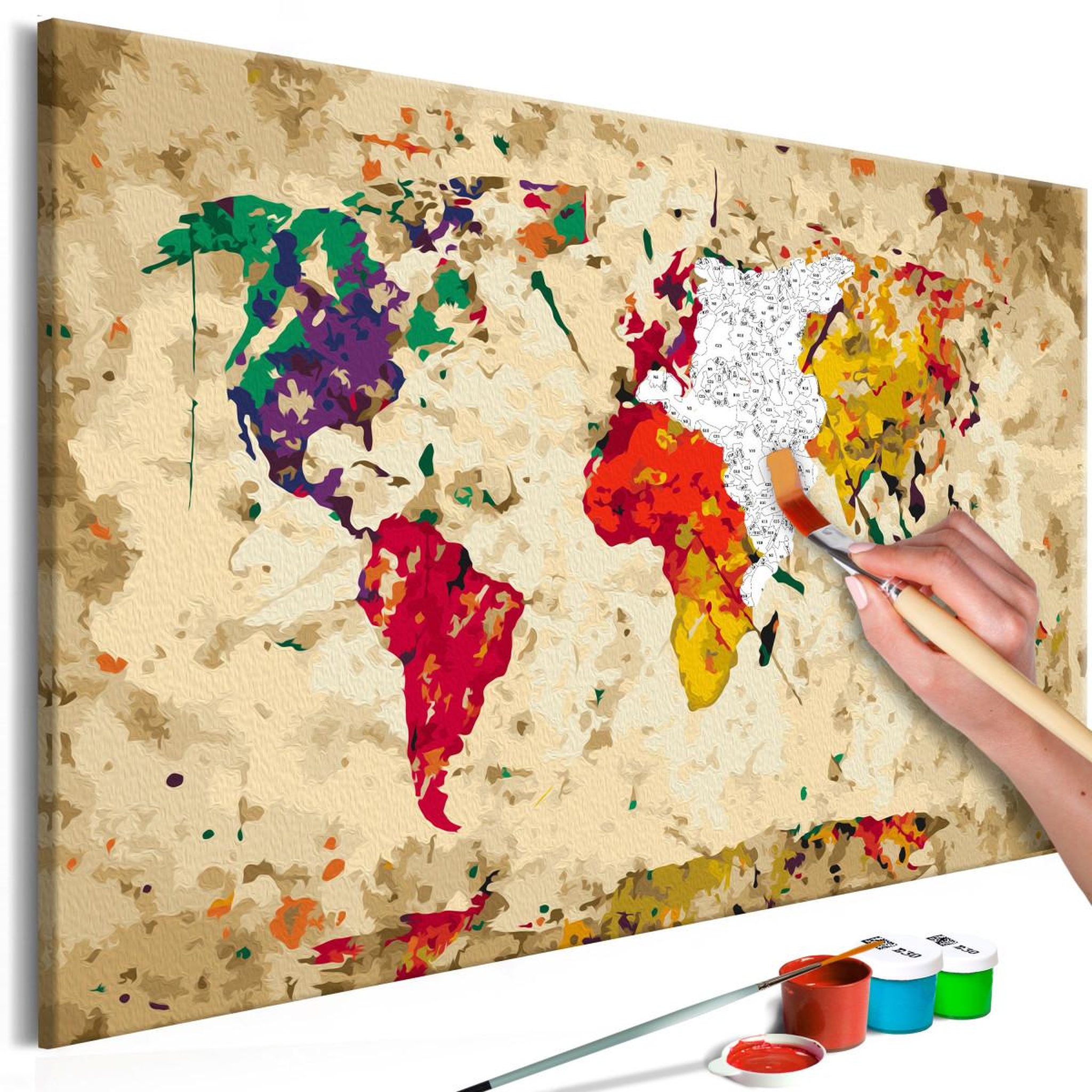 Voir la diapositive 1 : Paris Prix Tableau à Peindre Soi-Même  Carte du Monde Taches Colorée  40x60cm