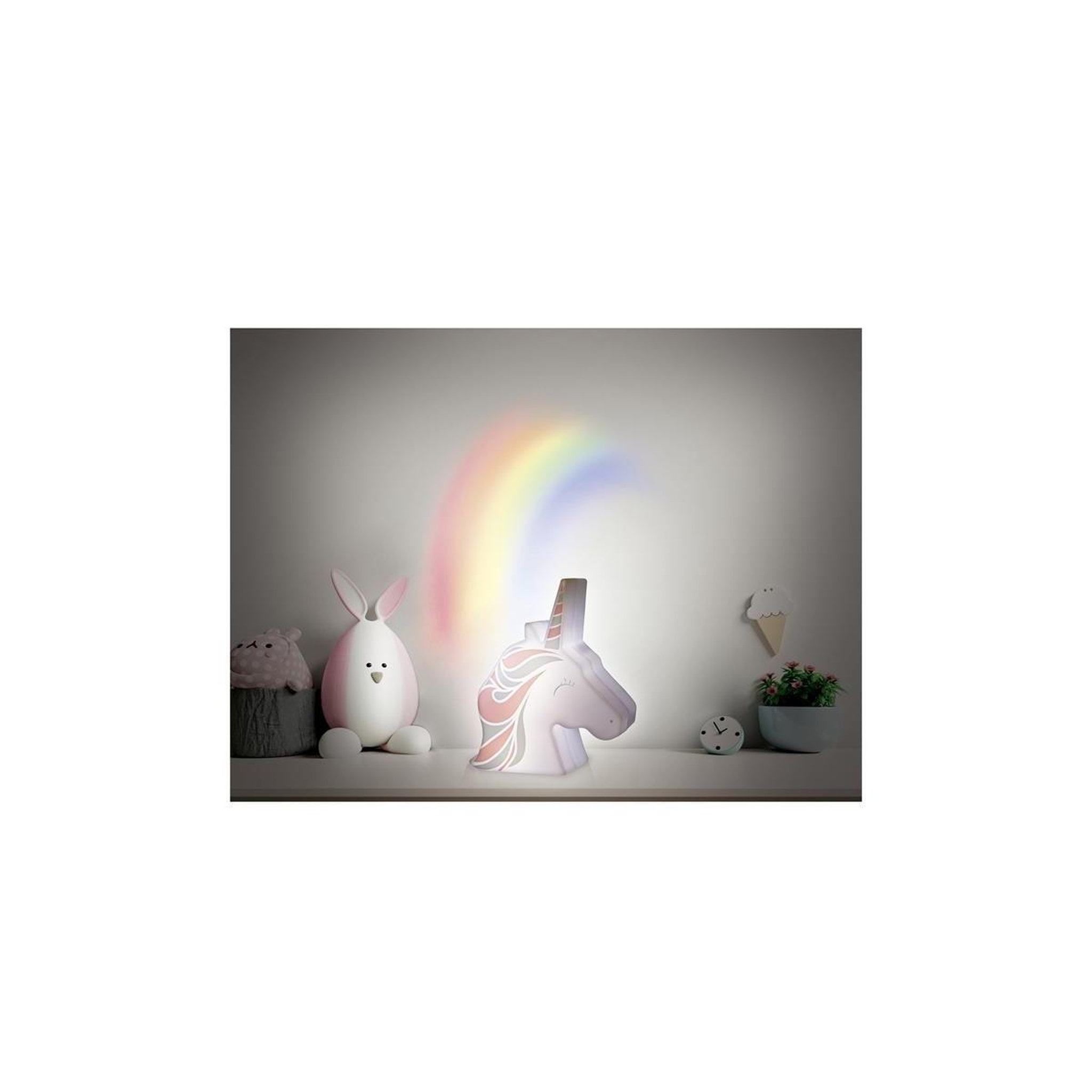 Voir la diapositive 2 : HOME DECO KIDS Veilleuse projection murale  licorne  16cm blanc