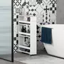 KLEANKIN Meuble bas colonne rangement salle de bain à roulettes 3 niveaux dim. 48L x 15l x 80H cm MDF panneaux blanc aspect chêne clair