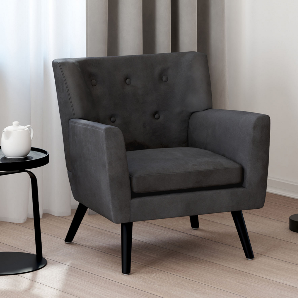 ID MARKET Fauteuil scandinave ANITA en velours gris anthracite