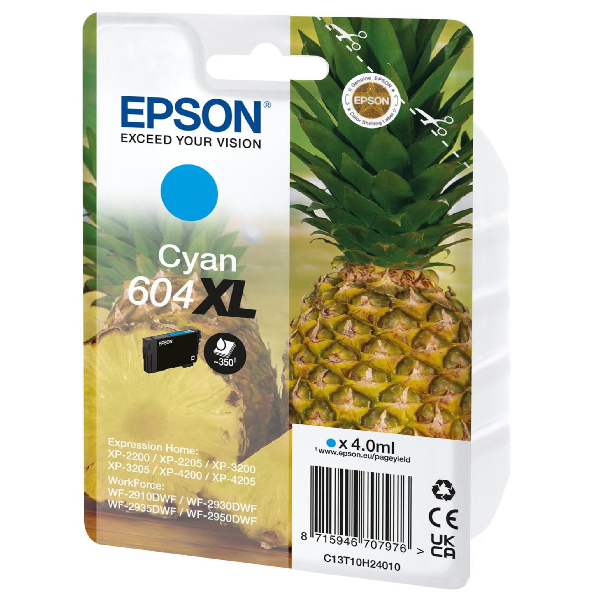 Voir la diapositive 2 : Epson Cartouche d'encre originale 604 xl haute capacité cyan série ananas - c13t09r24010