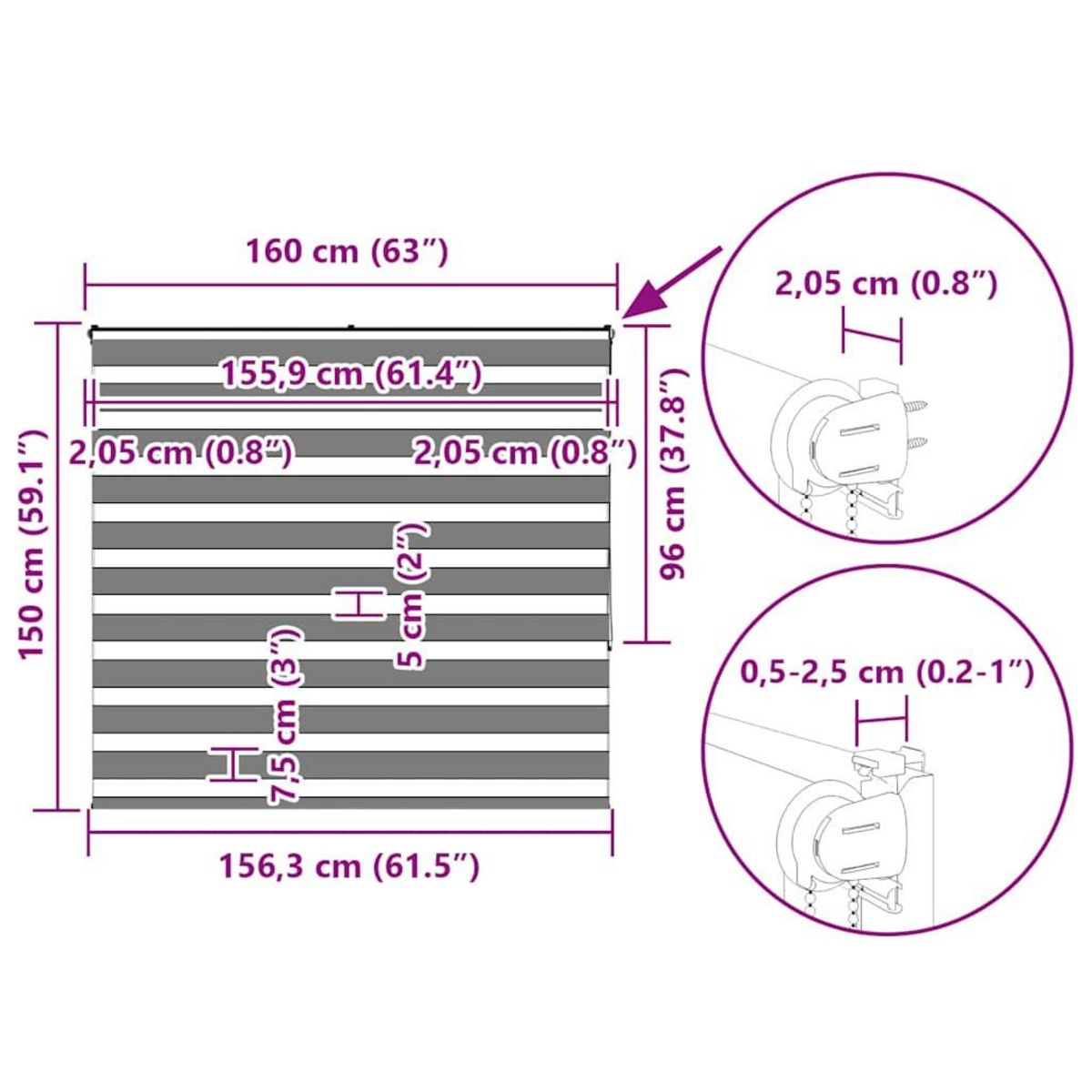 VIDAXL Store zebre blanc 160x150 cm largeur du tissu 155,9cm polyester