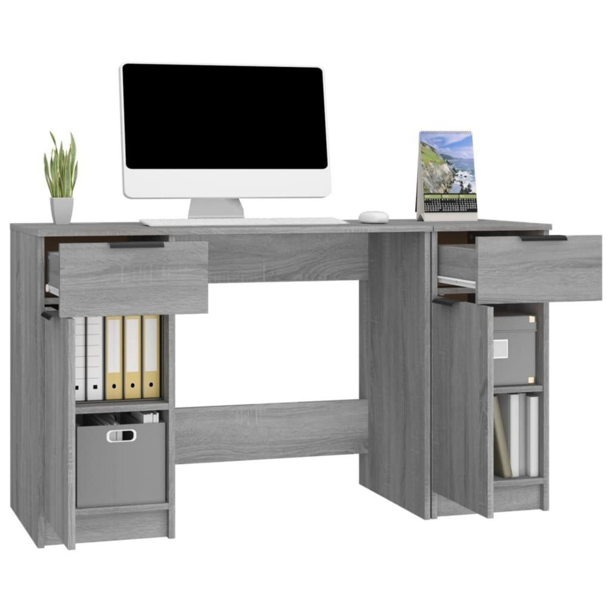 VIDAXL Bureau avec armoire laterale Sonoma gris Bois d'ingenierie