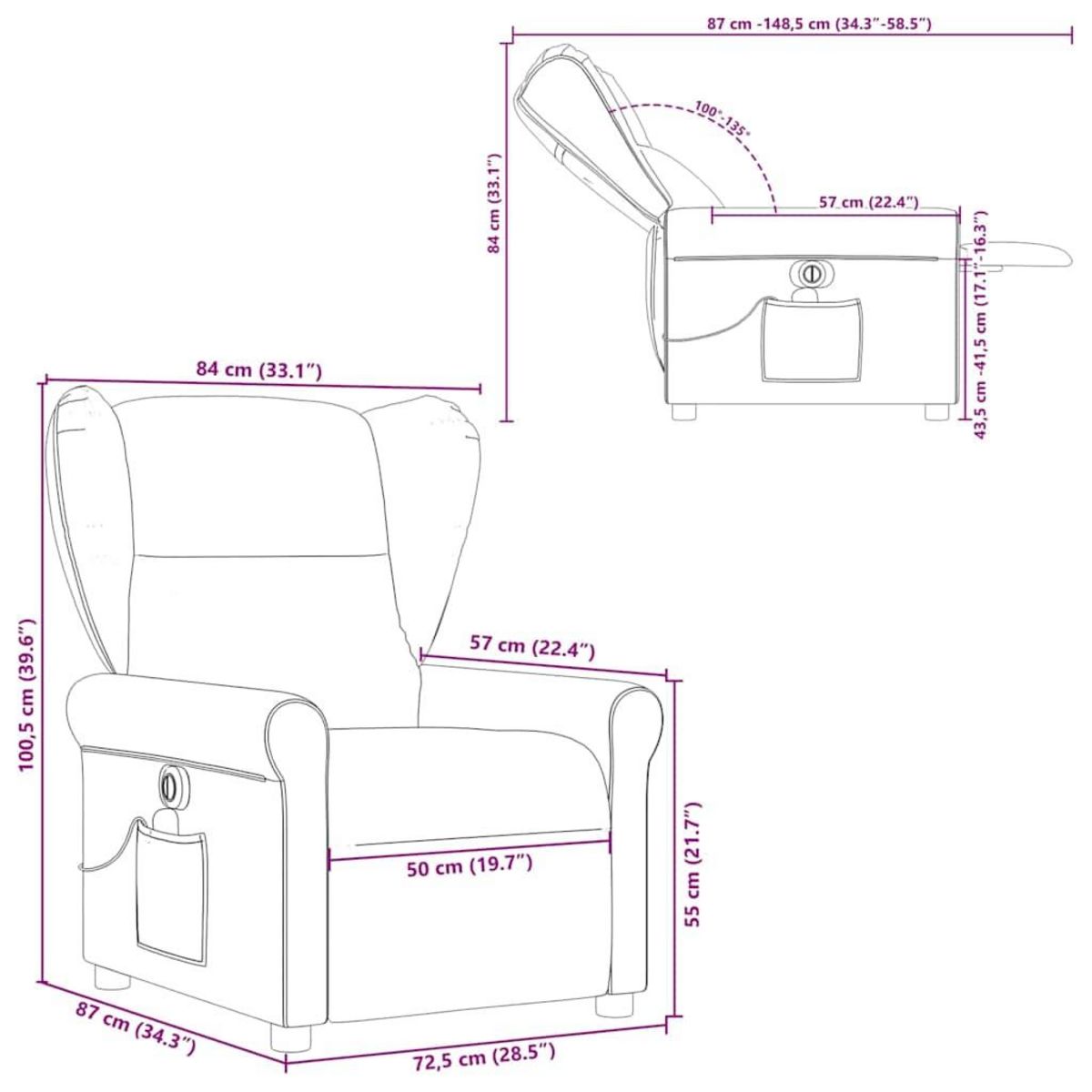 VIDAXL Fauteuil de massage inclinable electrique Vert fonce Tissu