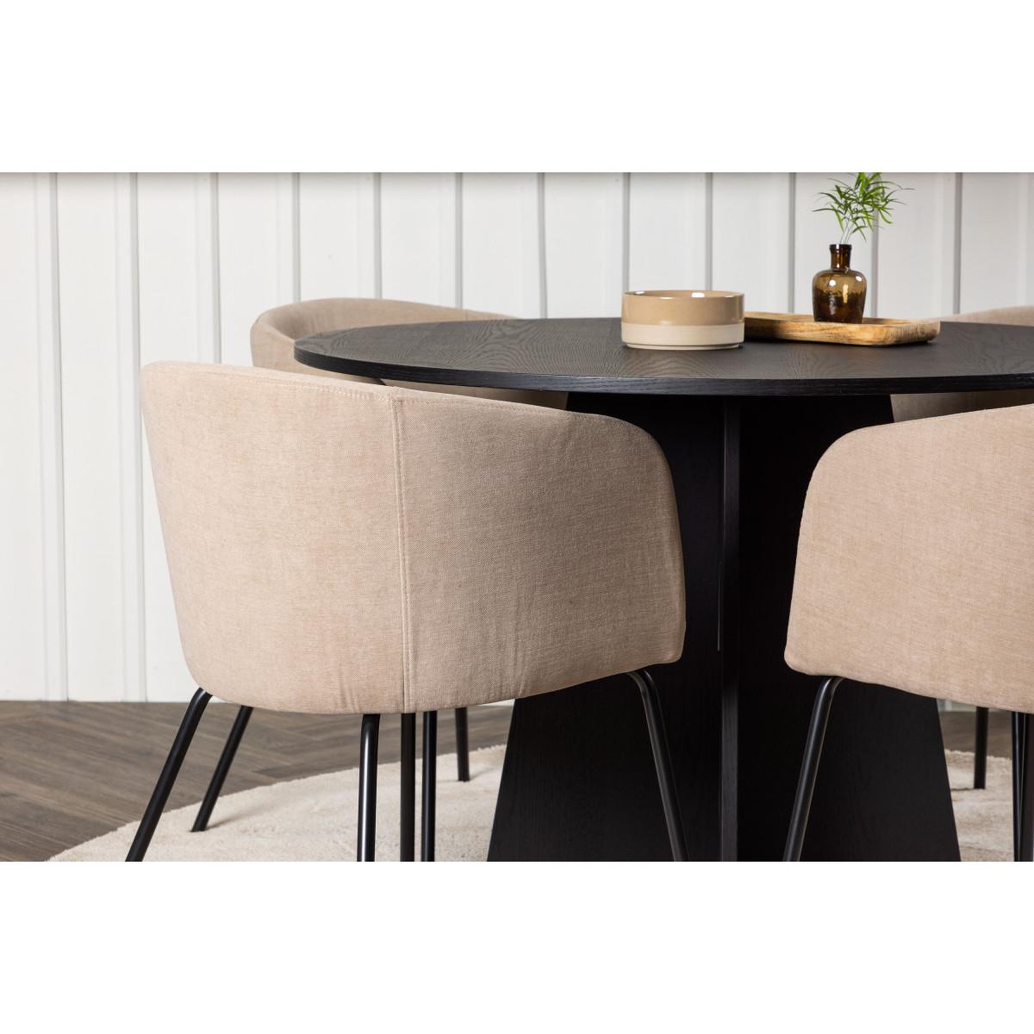 Voir la diapositive 5 : Paris Prix Ensemble table à manger & 4 chaises  bootcut & berit  110cm noir & beige foncé