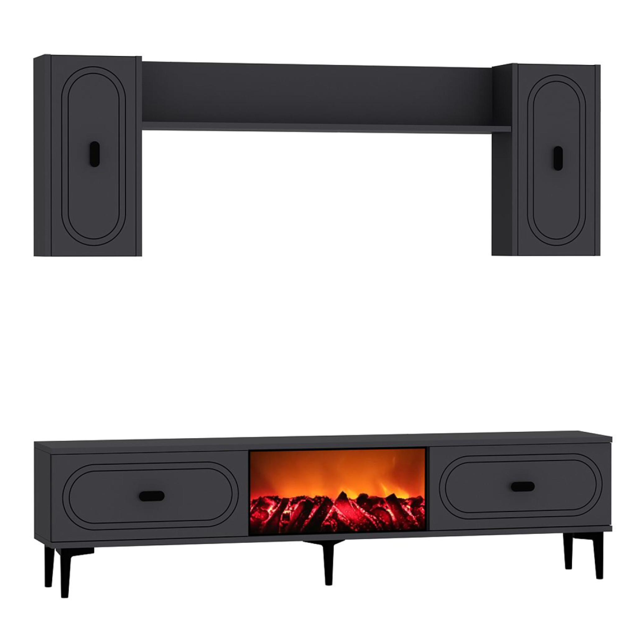 Voir la diapositive 5 : CONCEPT USINE Ensemble meuble tv avec étagères murales et cheminée led 150cm gris anthracite vibra