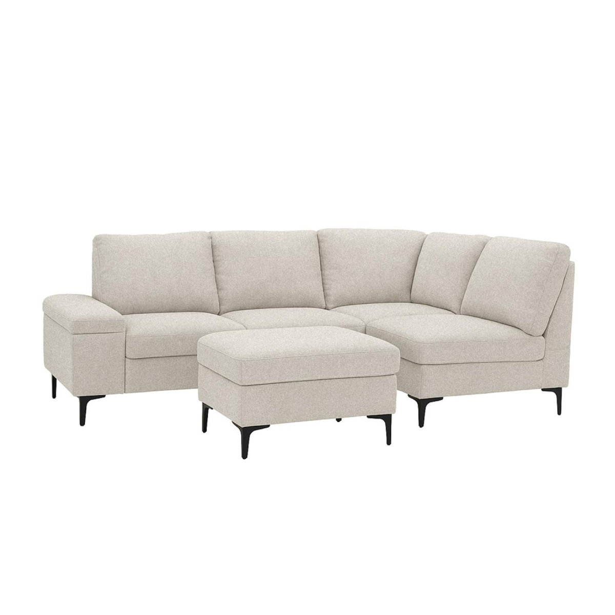 CONCEPT USINE Canapé d'angle 4-5 places en tissu chenille beige avec pouf COLCHESTER