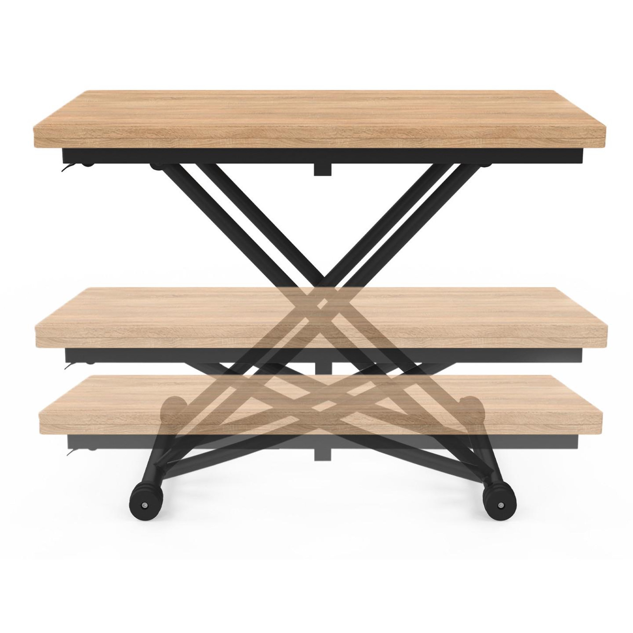 Voir la diapositive 3 : ID MARKET Table basse 2 en 1 relevable en table à manger rectangulaire urbana 100 cm bois et noir design industriel