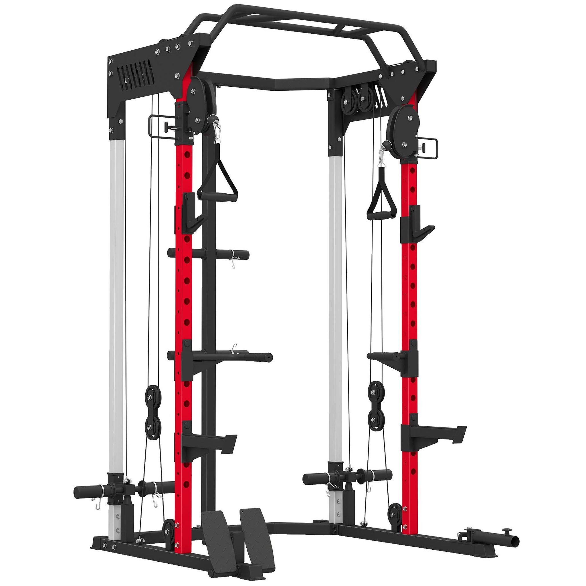 Voir la diapositive 5 : HOMCOM Station de musculation - power rack 900kg double poulie réglable 19 niveaux - acier - 168x128x215cm -noir