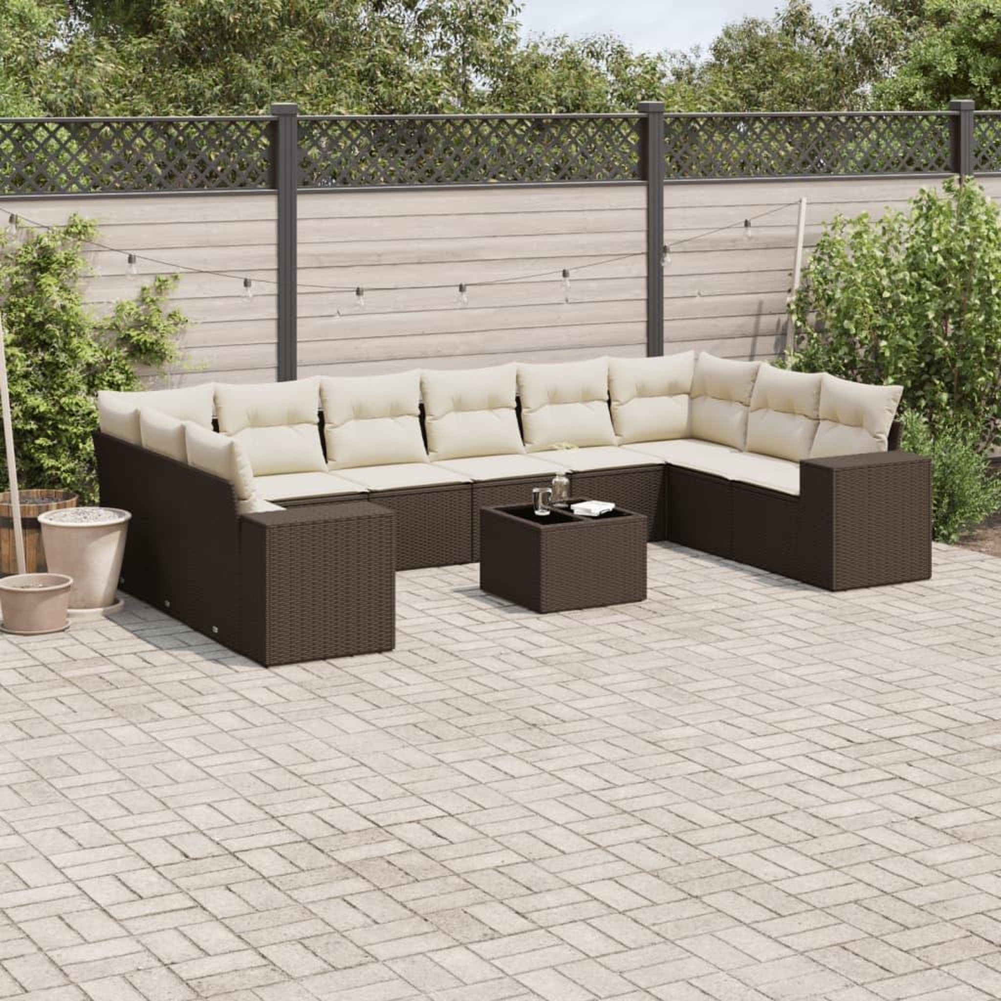 VIDAXL Salon de jardin et coussins 11 pcs marron resine tressee