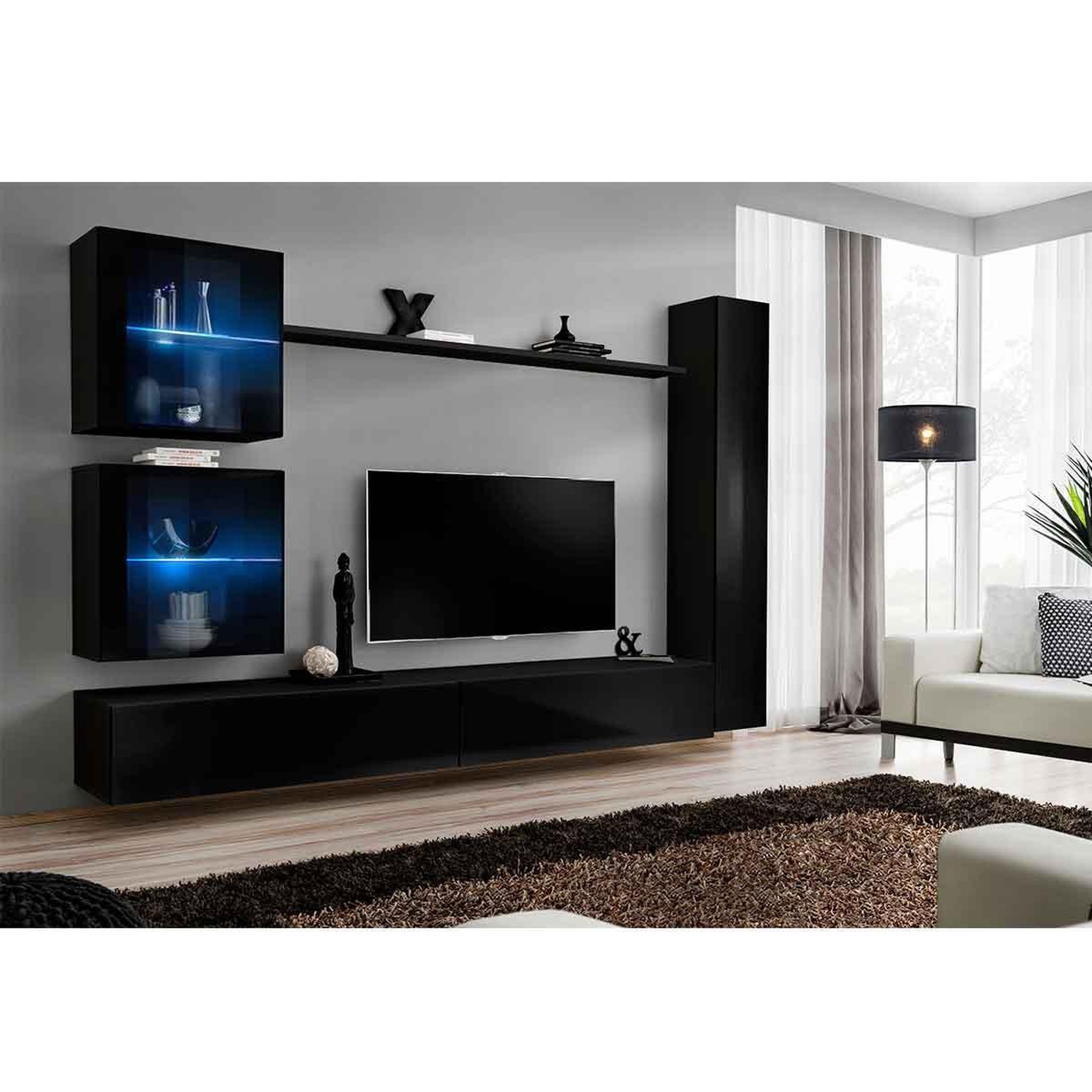Voir la diapositive 2 : Paris Prix Meuble tv mural design  switch xviii  280cm noir