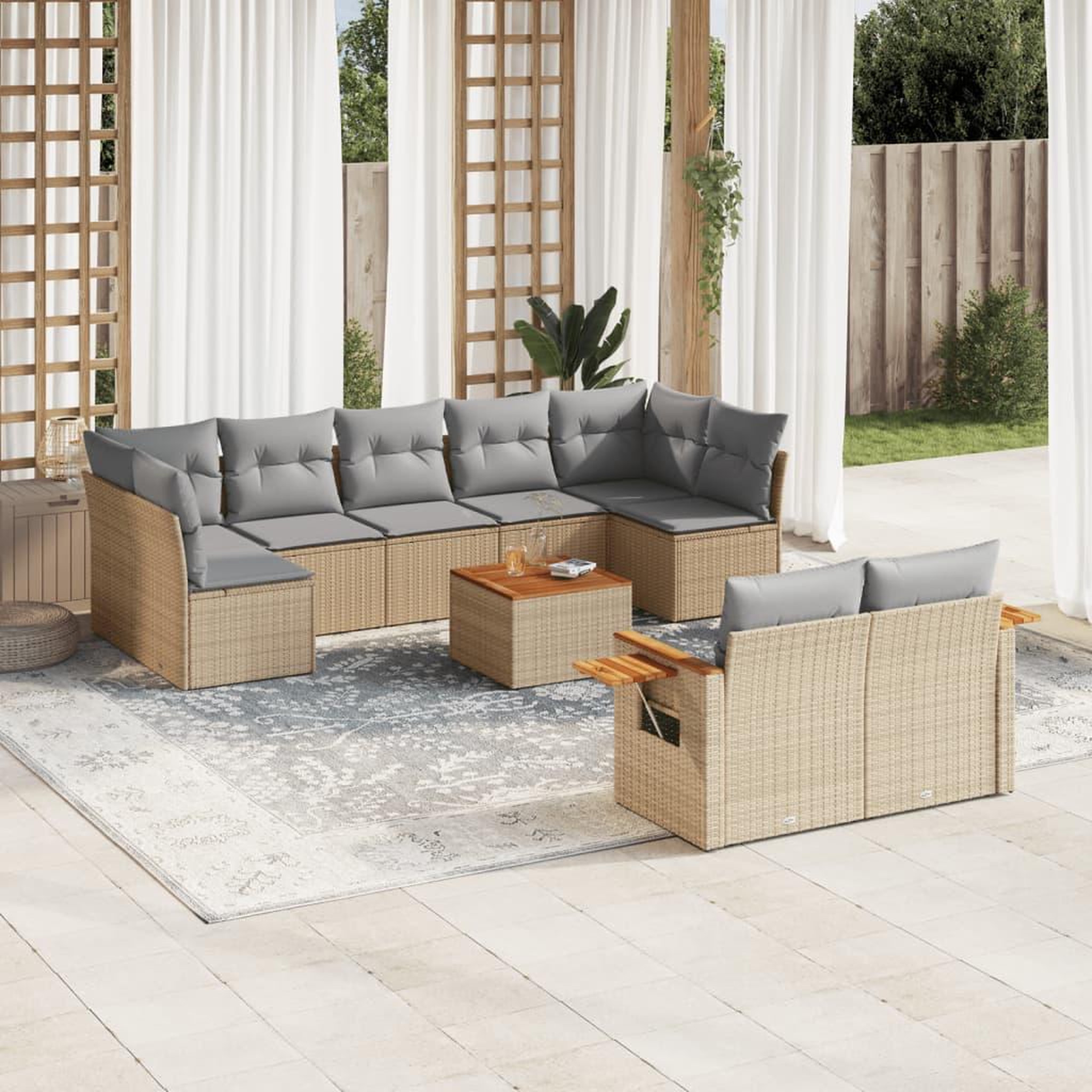 VIDAXL Salon de jardin avec coussins 10 pcs beige resine tressee