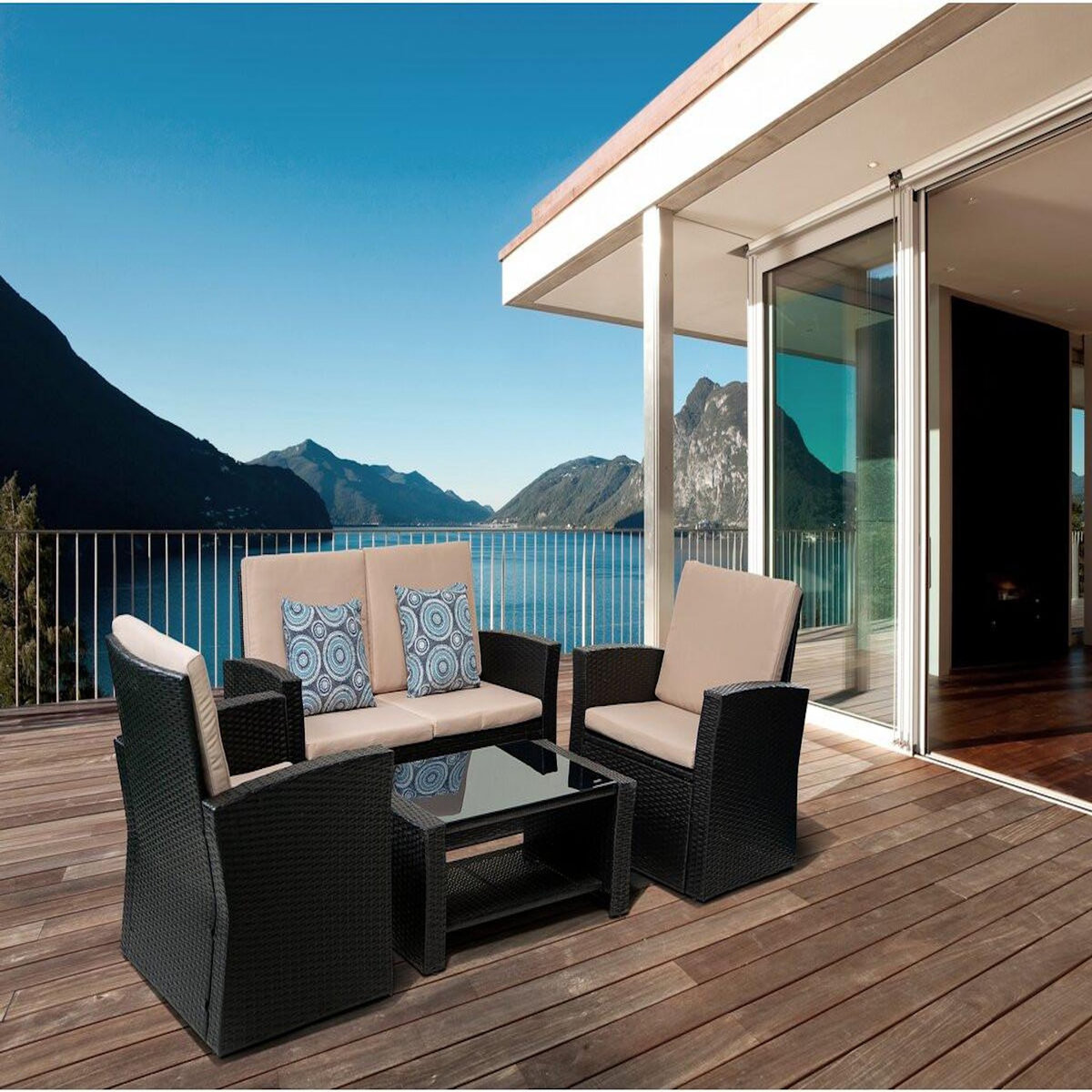 Habitat et Jardin Ensemble de meubles de terrasse  Ilana  - 4 pièces - Osier - Noir