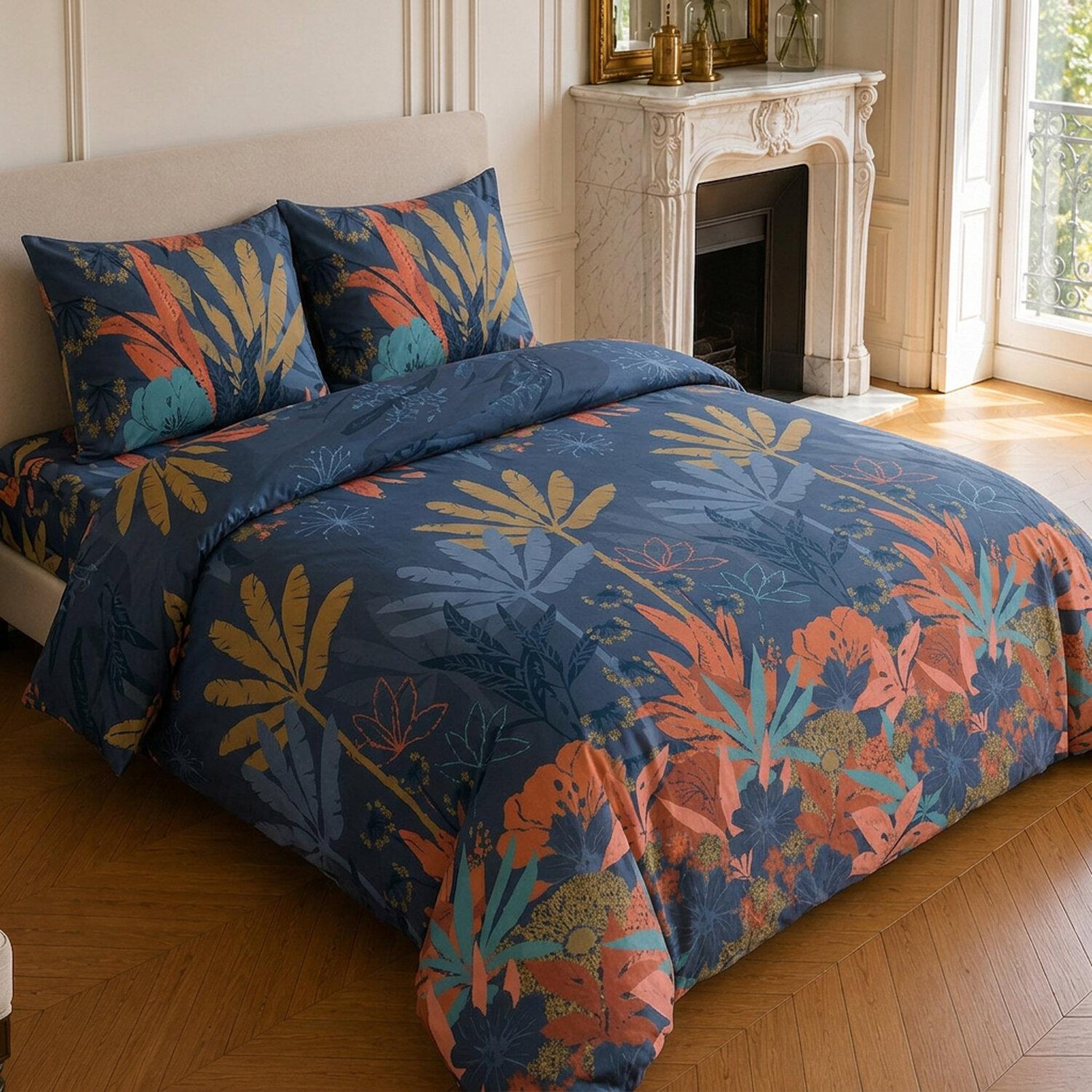 Voir la diapositive 2 : Home collection Parure housse de couette imprimée 100% microfibre - funny palm - 220x240 cm