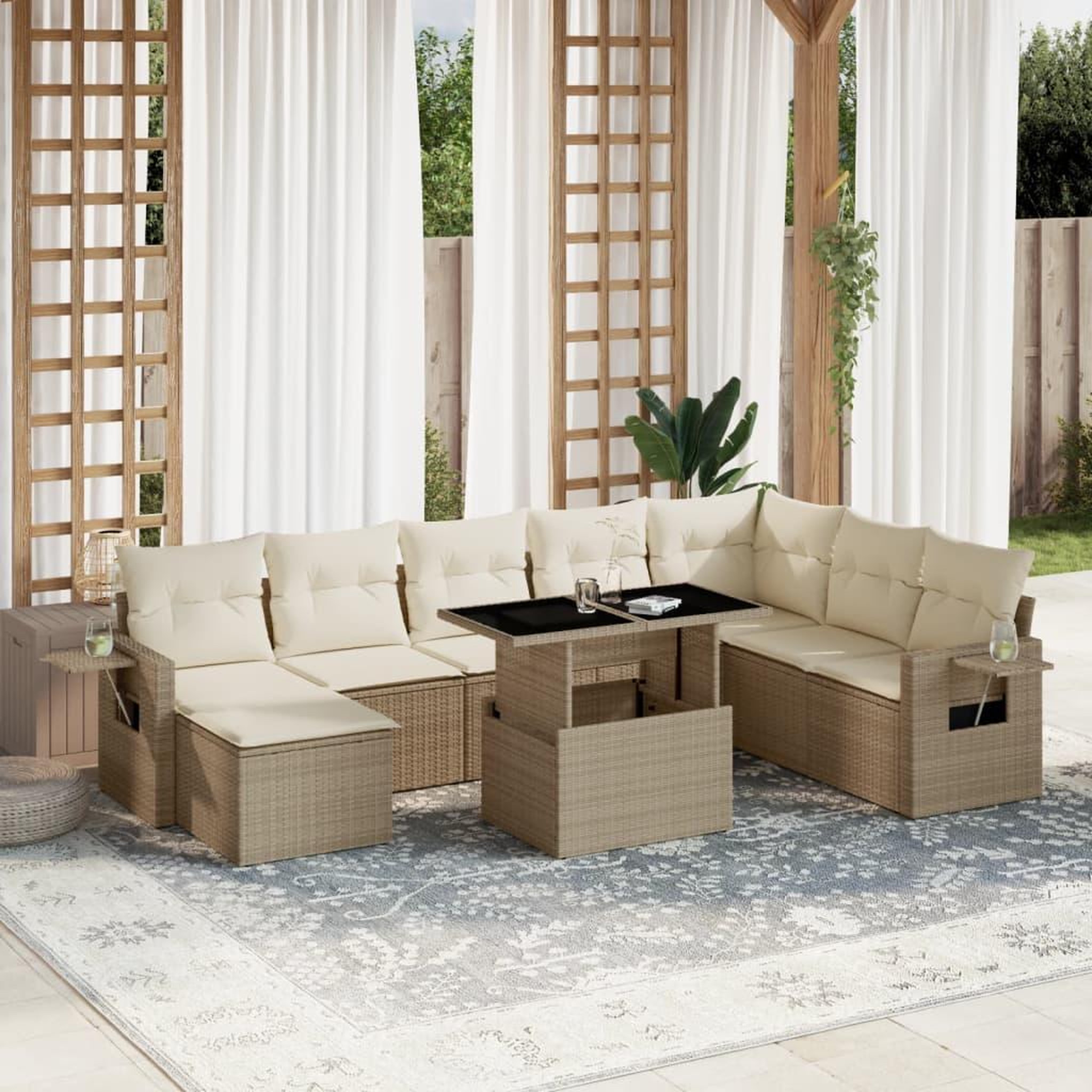 VIDAXL Salon de jardin avec coussins 9 pcs beige resine tressee