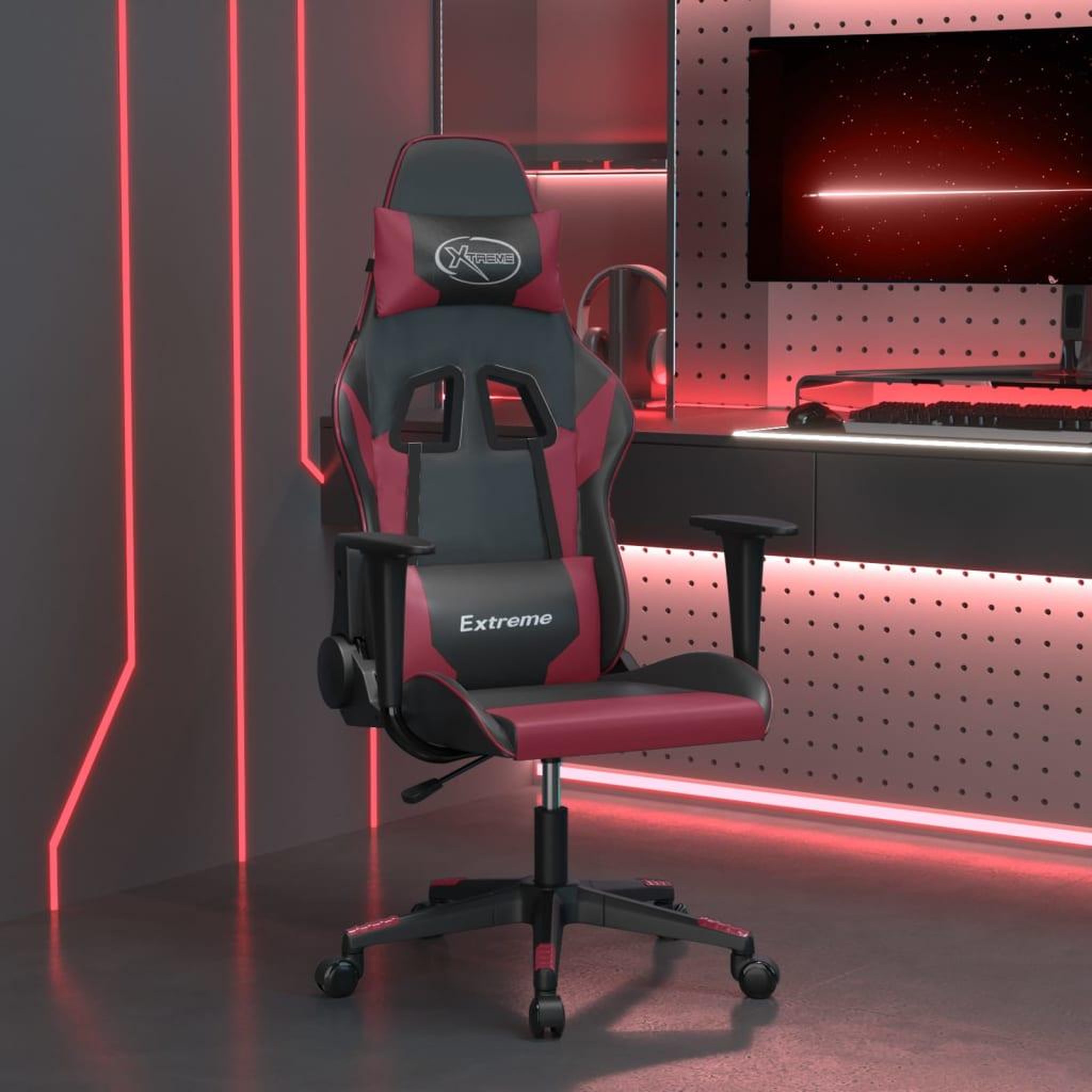 VIDAXL Chaise de jeu de massage Noir et rouge bordeaux Similicuir