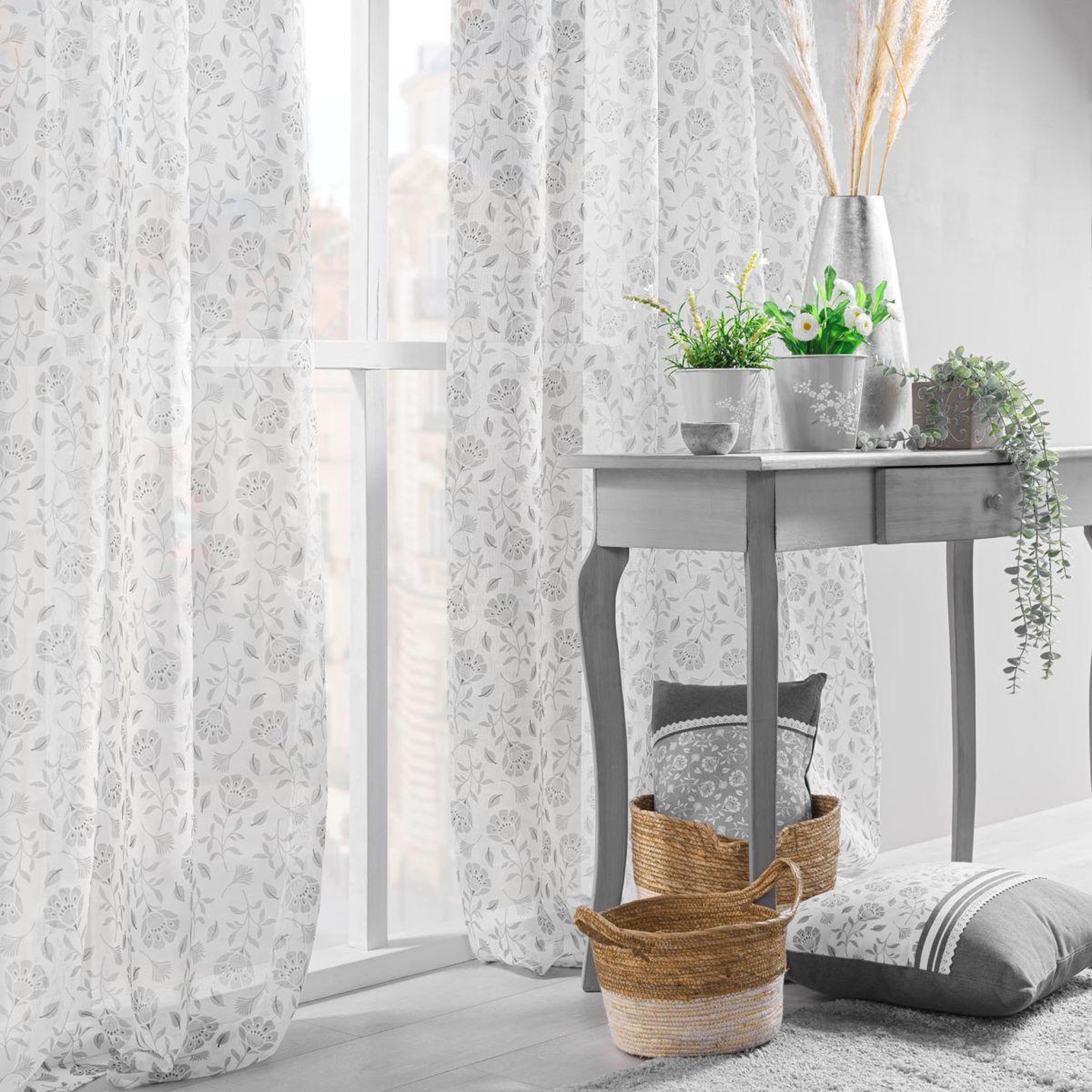 Voir la diapositive 2 : Douceur d'Intérieur Rideau voilage à œillets  flavie  140x240cm gris