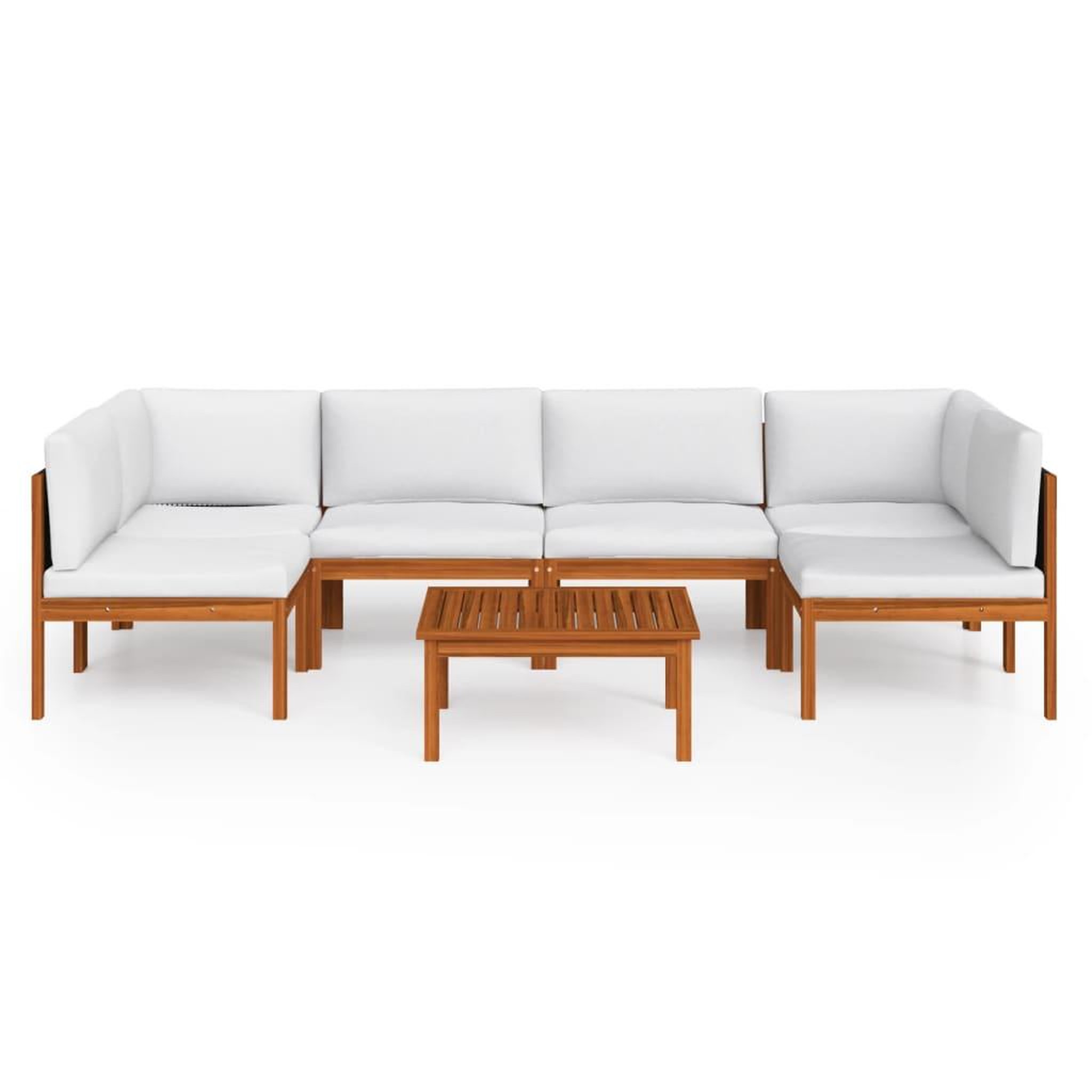 Voir la diapositive 3 : VIDAXL Salon de jardin 7 pcs avec coussins Creme Bois d'acacia solide
