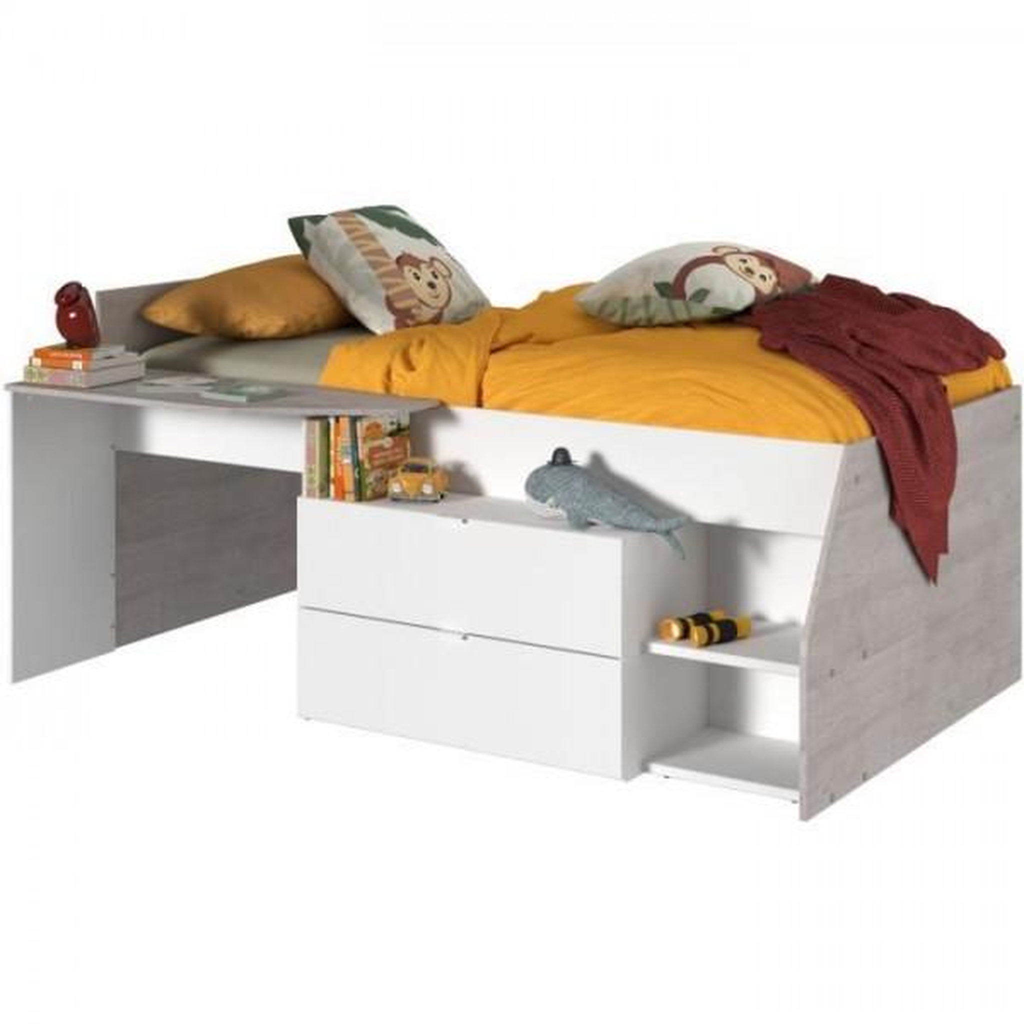PARISOT Lit combiné enfant contemporain PARISOT KIM - gris loft et blanc - l 90 x L 190 ou 200 cm