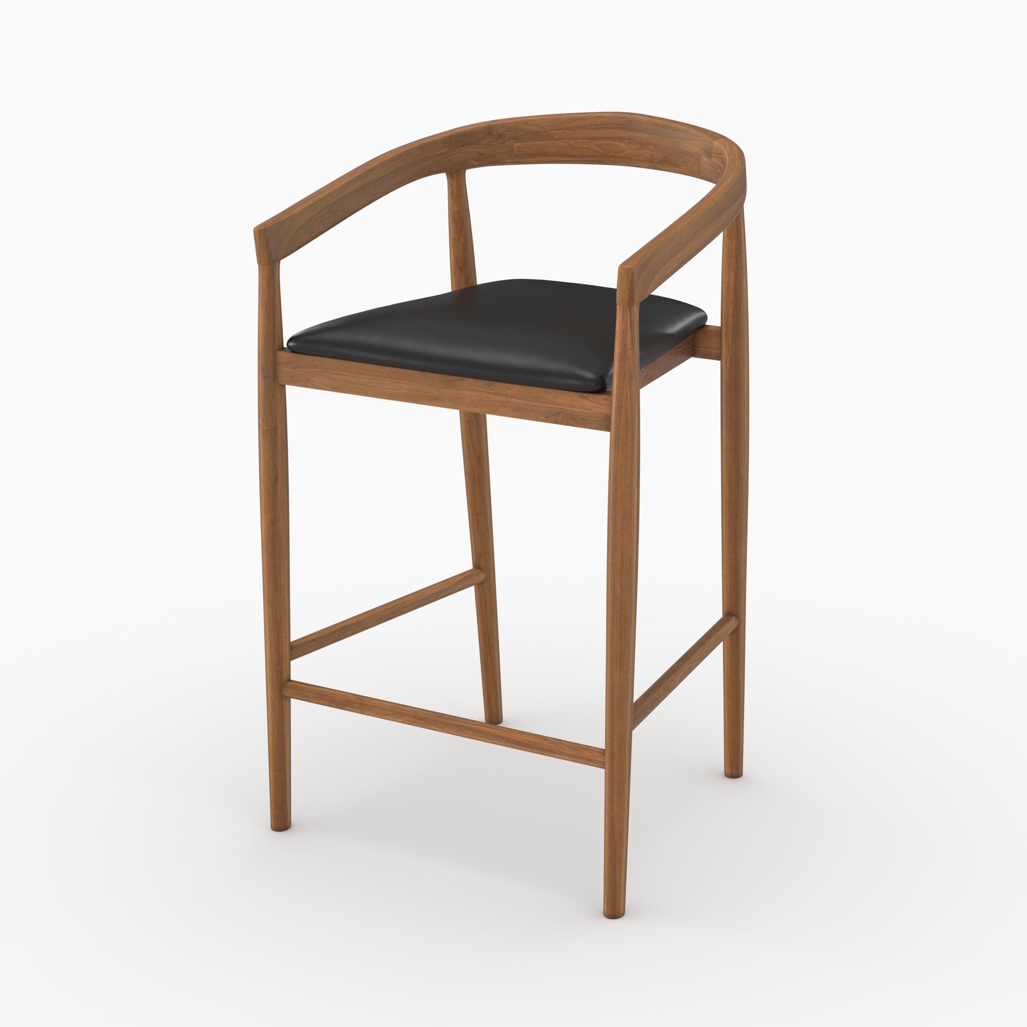Voir la diapositive 3 : MAISON PAVANE Lot de 2 chaises de bar 77 cm en teck vernis et assise en cuir noir-bali