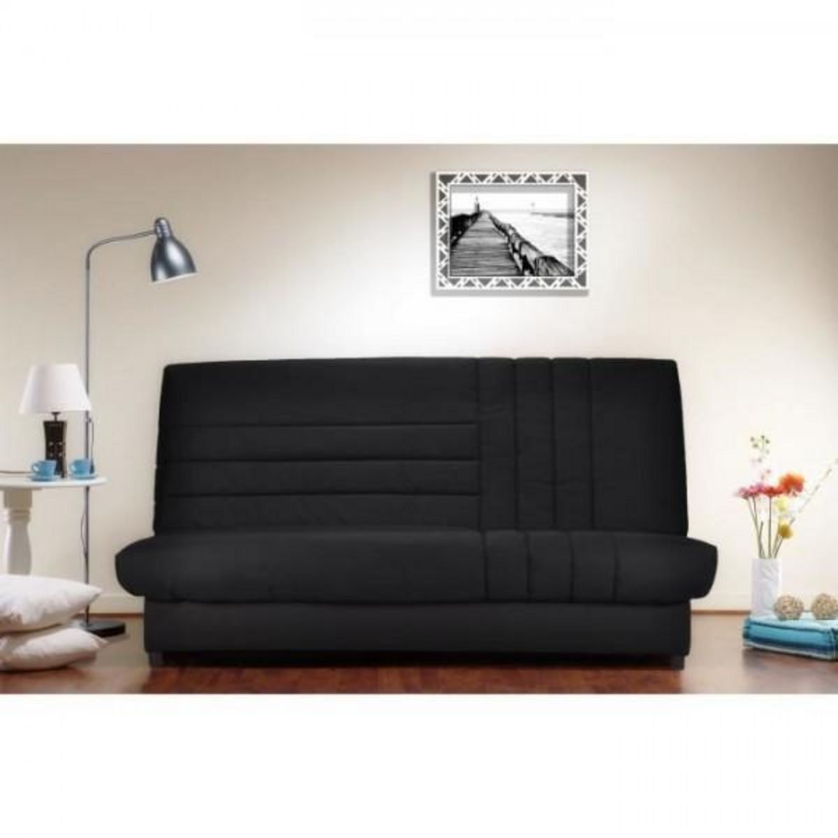 BULTEX COMFORT BULTEX Banquette clic-clac 3 places -Tissu noir - Made in France - L 192 x P 95 cm - BEIJA