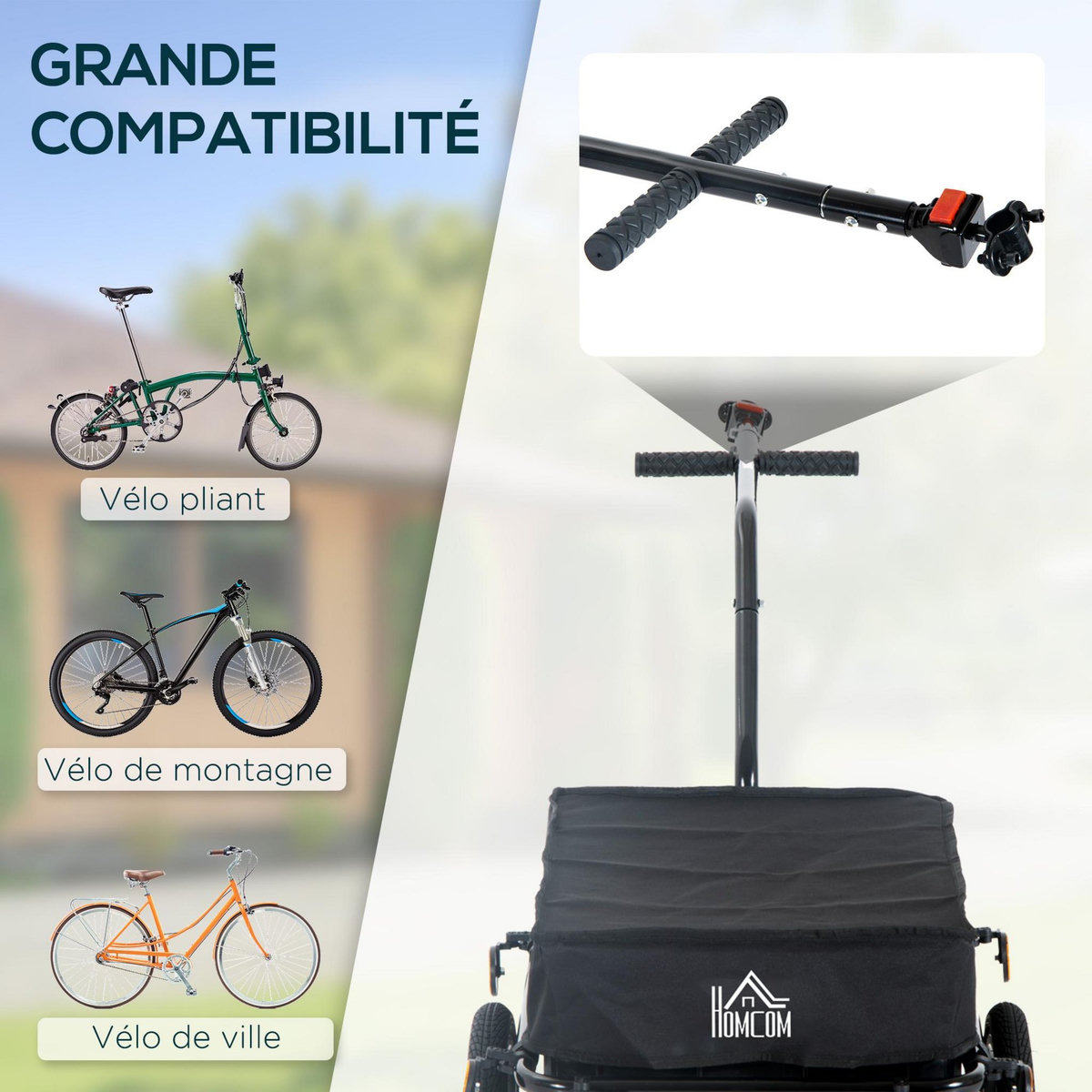 HOMCOM Remorque vélo remorque de transport pour vélo 144L x 59l x 80H cm barre d'attelage universelle acier noir