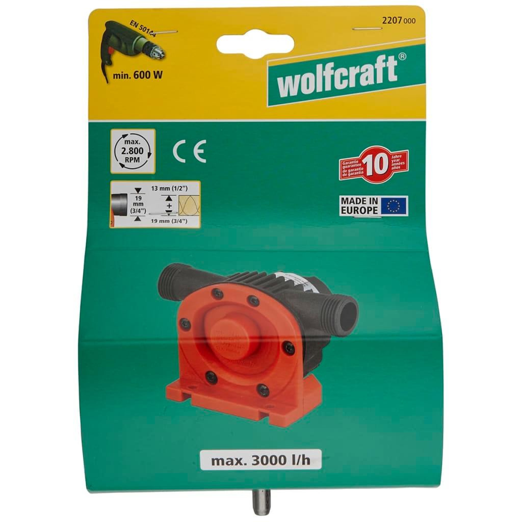 Voir la diapositive 3 : WOLFCRAFT wolfcraft Pompe alimentee par perceuse 3000 l/h S=8 mm 2207000